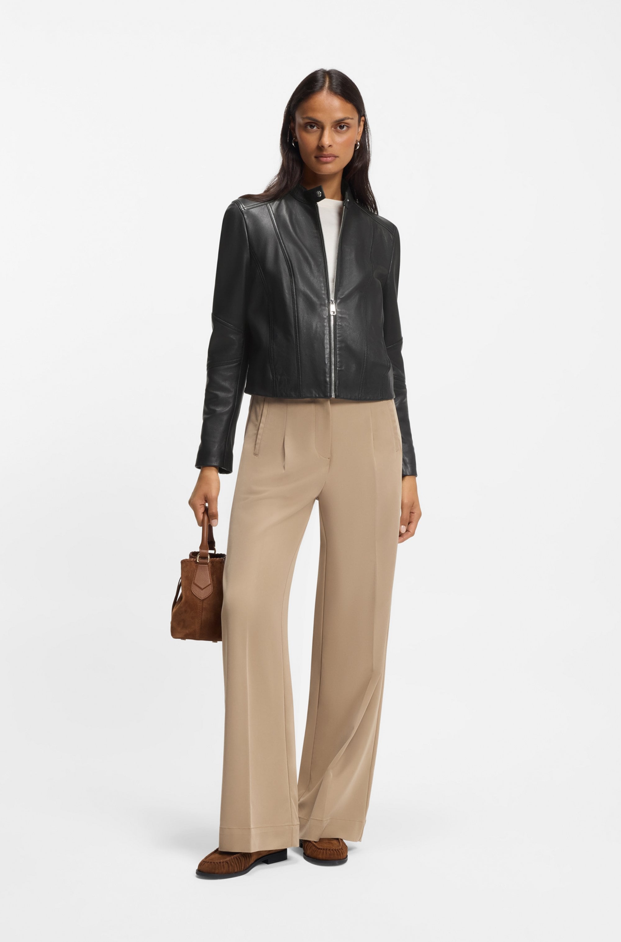 BOSS ORANGE Veste en cuir »Saleste Premium Damenmode« aus fein genarbtem Leder