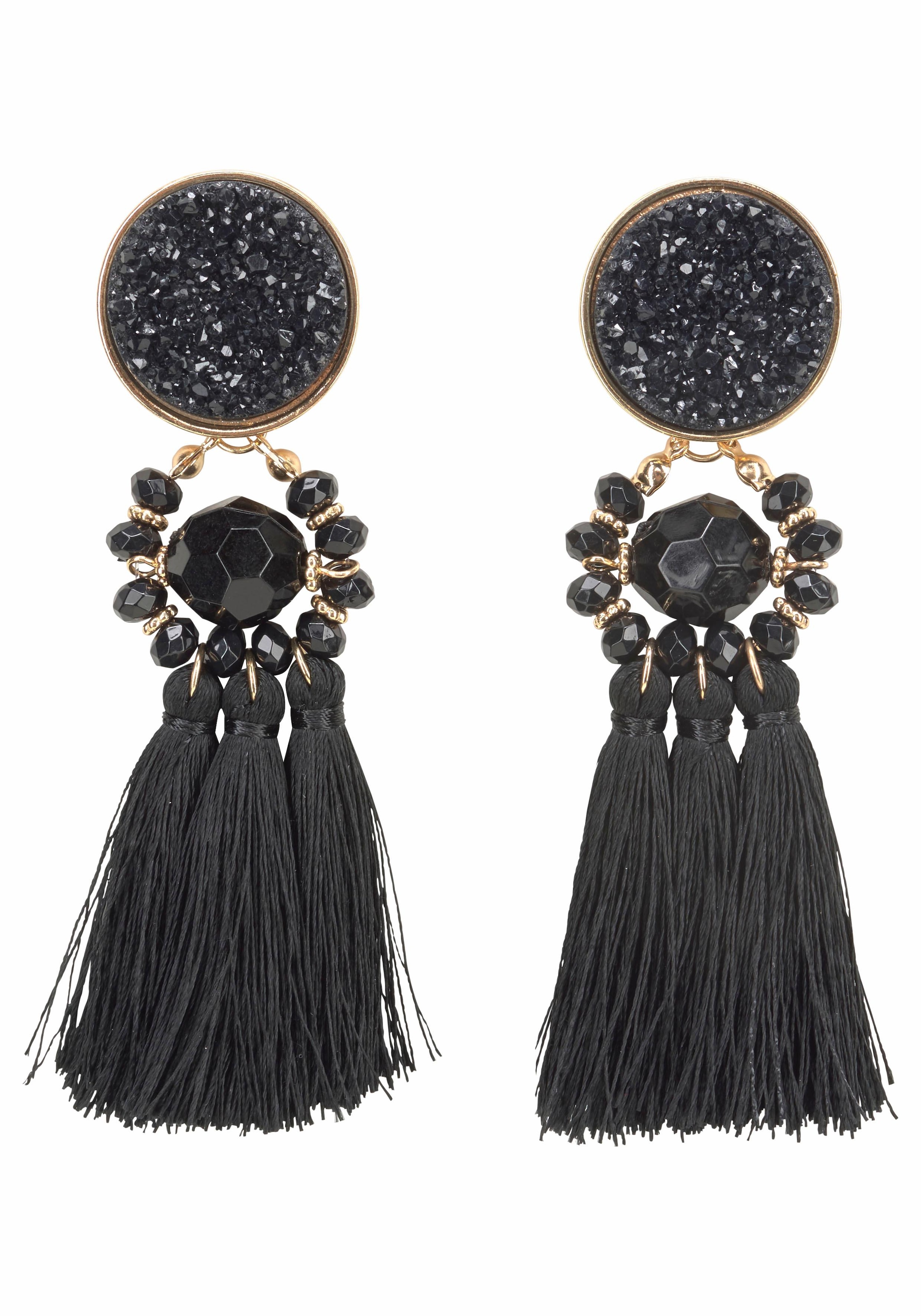 Paar Ohrstecker »lange Quasten, schwarz«