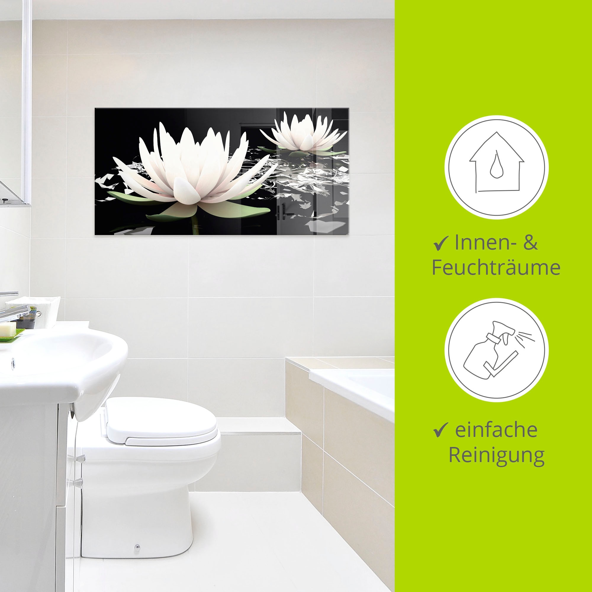 Artland Glasbild »Zwei Lotusblumen auf dem Wasser«, Blumen, (1 St.), in verschiedenen Grössen
