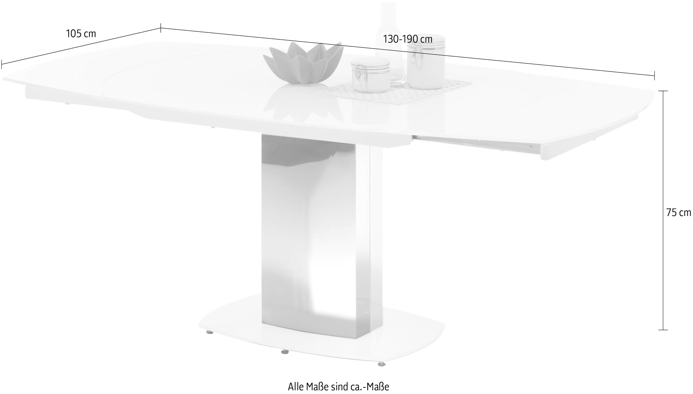 Stolkom Esstisch »Jackson Glastisch Weiss, Tisch ausziehbar, BxHxT 130-190x75x105 cm«, Automatische beidseitiger Drehauszug, Tischplatte in Super White