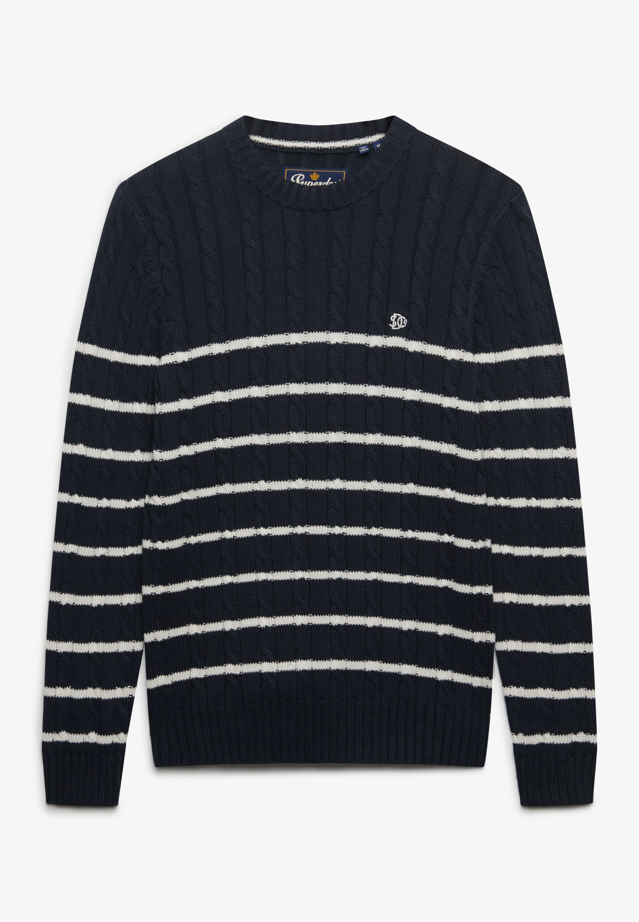 Superdry Rundhalspullover »COTTON STRIPE CABLE JUMPER« Baumwolle, slim fit