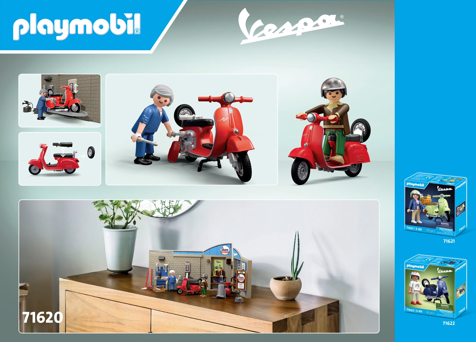Playmobil® Jeu de construction »60s Vespa Garage (71620), Vespa« fabriqué en Europe