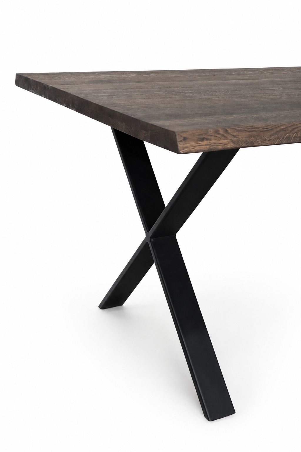 GOODproduct Esstisch »»NARVIK« Speisetisch, Küchentisch, Wohntisch, Esszimmertisch« Wildeiche geölt Natur/Smoke, Baumkante, X-Gestell schwarz Metall