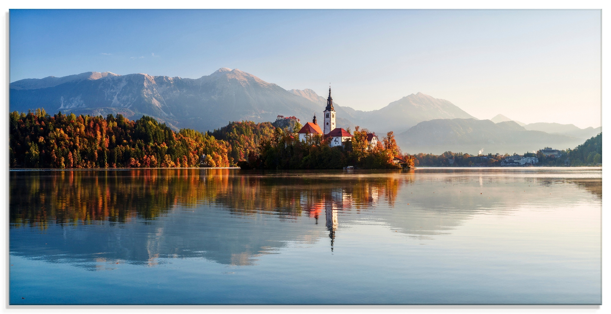 Image of Artland Glasbild "Herbst am Bleder See Slowenien" Seebilder 1 Stk. tlg. in verschiedenen Grössen