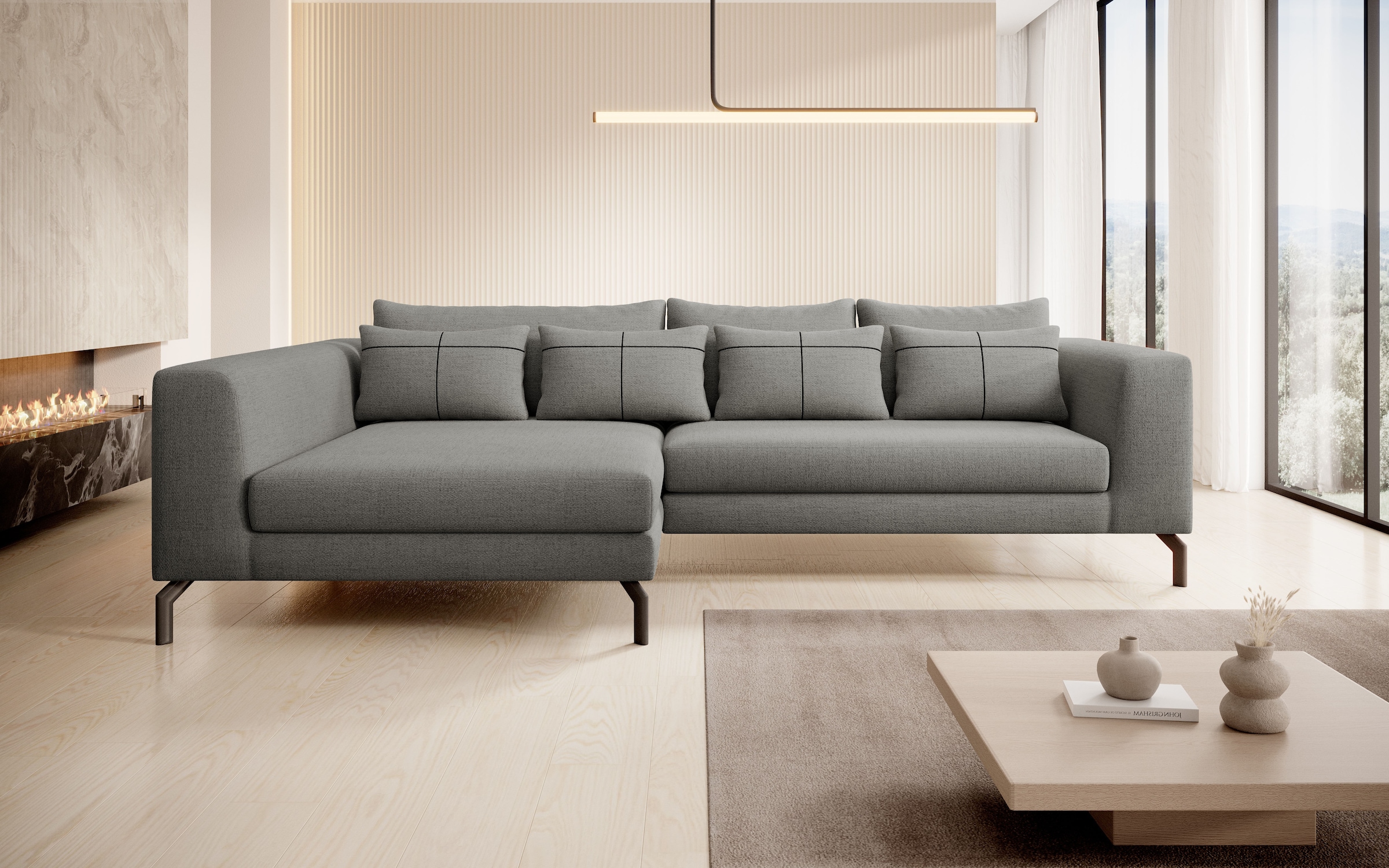 Image of Home affaire Ecksofa "Cross, mit softem Sitz, L-Form, wendbare Zierkissen, Breite 284 cm" Couch mit vielen Kissen, stylische Kreuznaht, elegante Metallfüsse