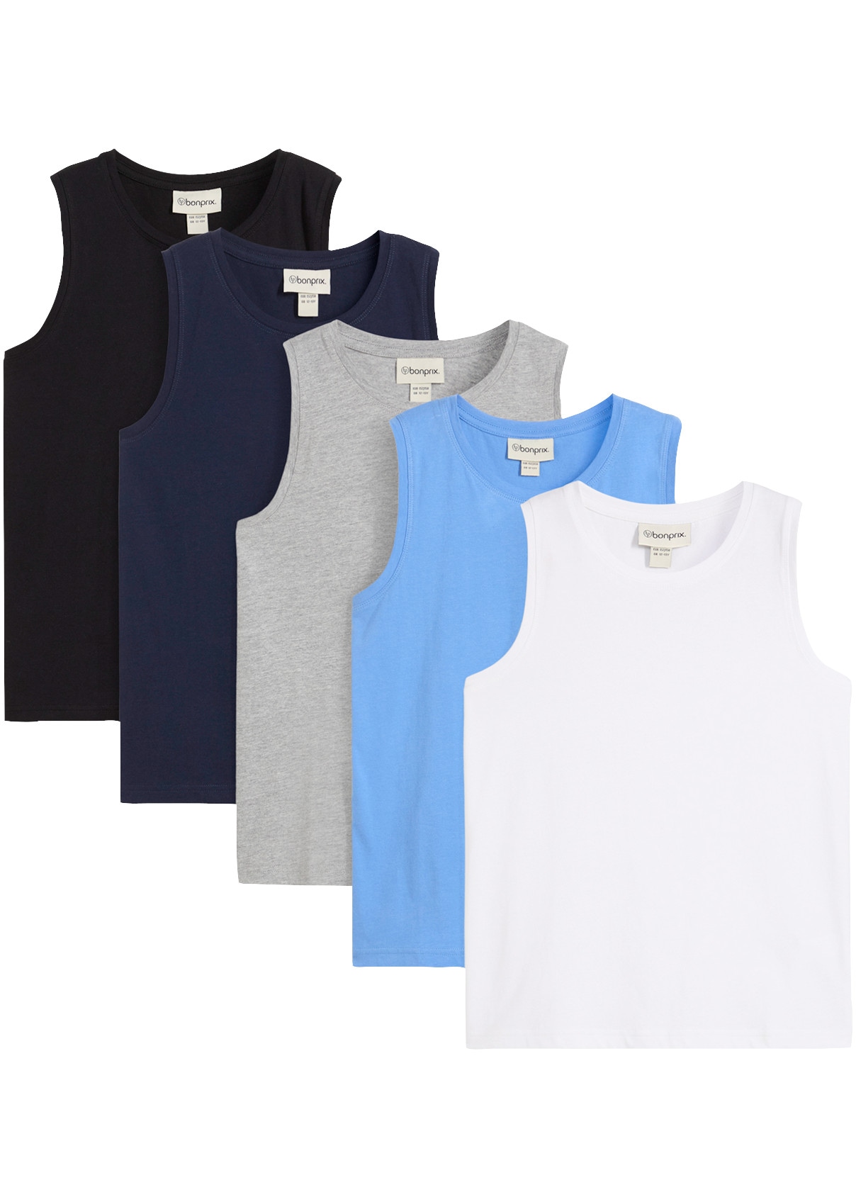 Image of bonprix Tanktop Packung, 5er, aus Baumwolle, ärmellos, Regular Fit, im 5er-Pack