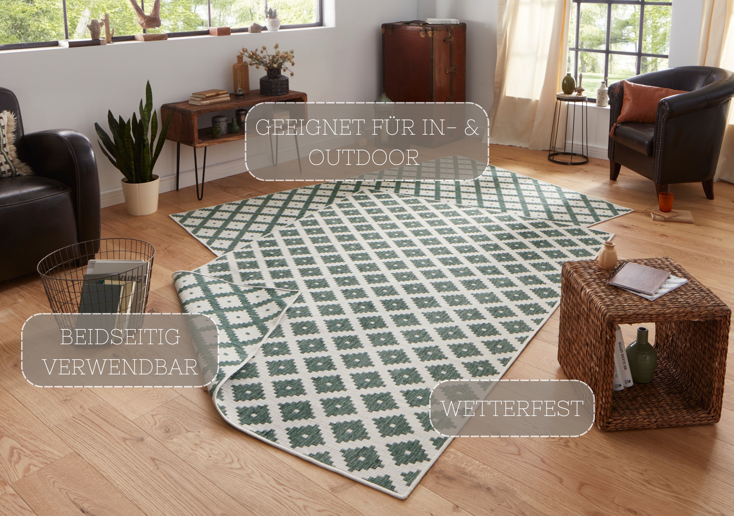HANSE Home Teppich »Nizza Wendeteppich«, rechteckig, 5 mm Höhe, In-& Outdoor, Wetterfest, Balkon, Läufer, Wohnzimmer, Wasserfest