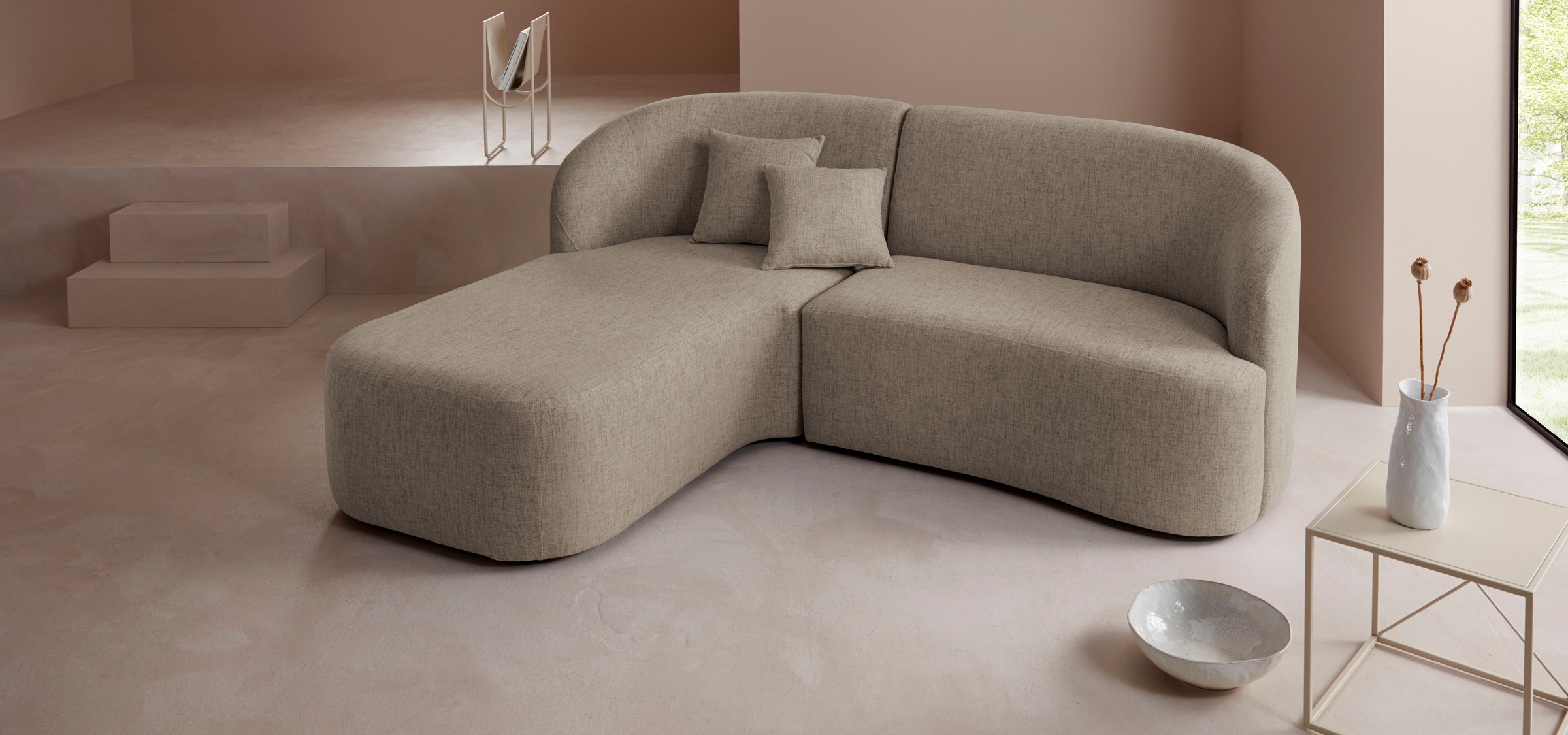 LeGer Home by Lena Gercke Ecksofa »Dilara L-Form«, gerundete Rückenlehne und Front, in 3 Bezugsqualitäten