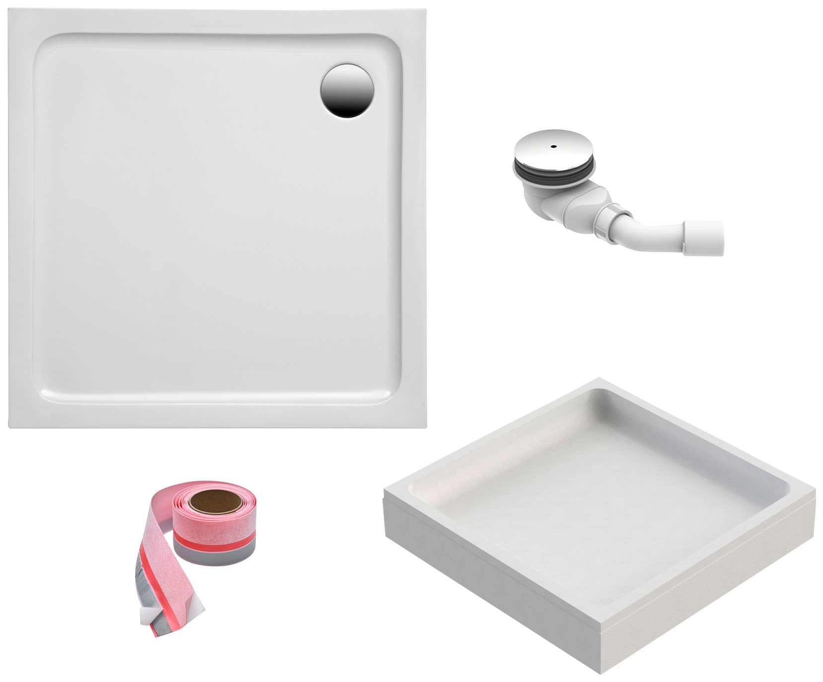 Image of OTTOFOND Duschwanne Set, 100x100x3 cm, mit Wannenträger, Ablaufgarnitur und Fugendichtband