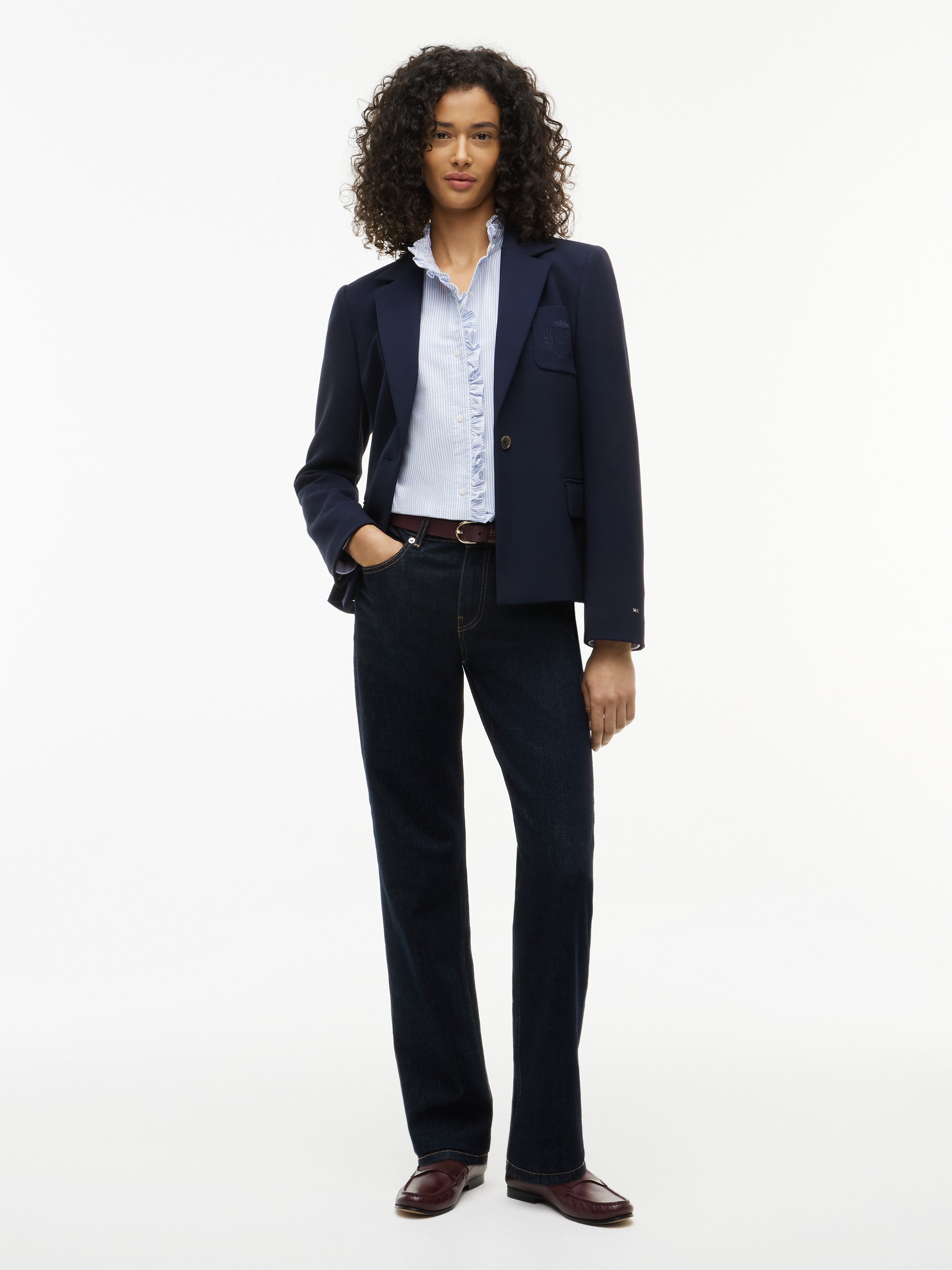 Tommy Hilfiger Blouse à manches longues »OXFORD RUFFLES RELAXED LS SHIRT« Coton, coupe décontractée, avec détail à volants