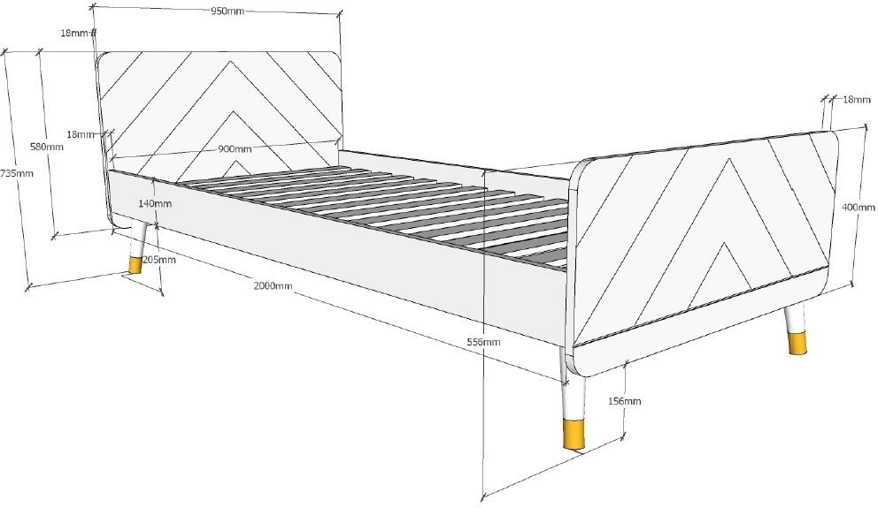 Vipack Jugendbett »Billy, Einzelbett 90/200, inkl. Rolllattenrost, modernes Design« B/H/T ca. 203,6x73,5x95cm, Profil-Optik in Kopf- und Fussteil,  universell einsetzbar, verschiedene Farben zur Wahl