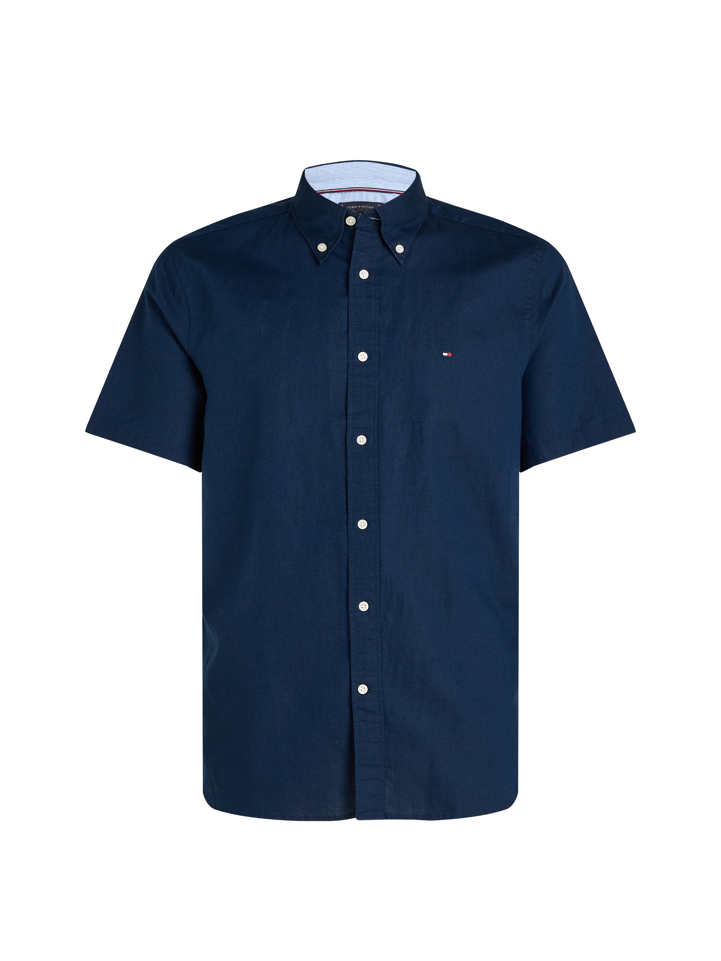 Tommy Hilfiger Kurzarmhemd »LINEN BLEND SOLID SS RF SHIRT«, mit Button-down-Kragen