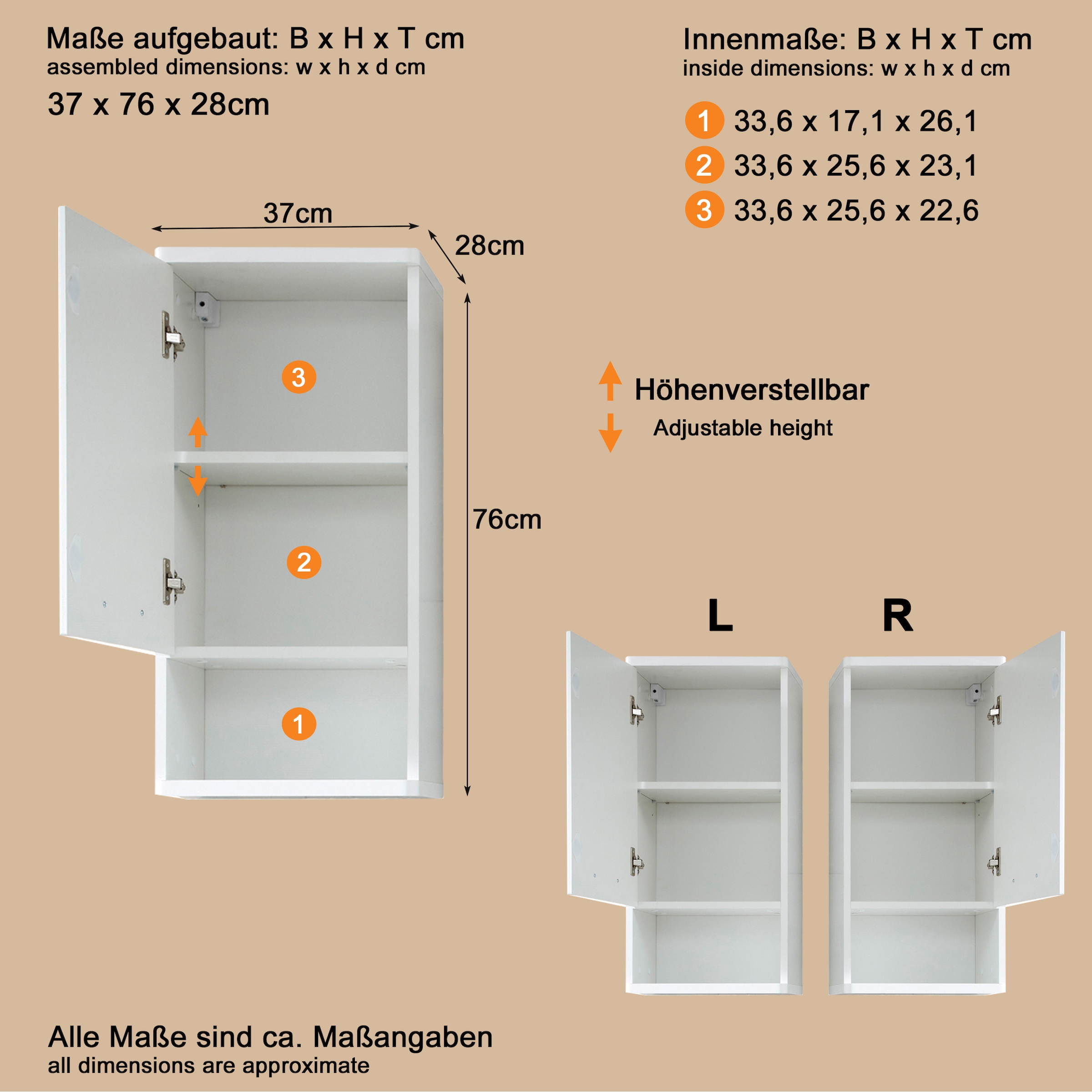 welltime Hängeschrank »Mora«, Hängeschrank mit 1 Tür & 1 Fach - (B/T/H) 37/28/76 cm