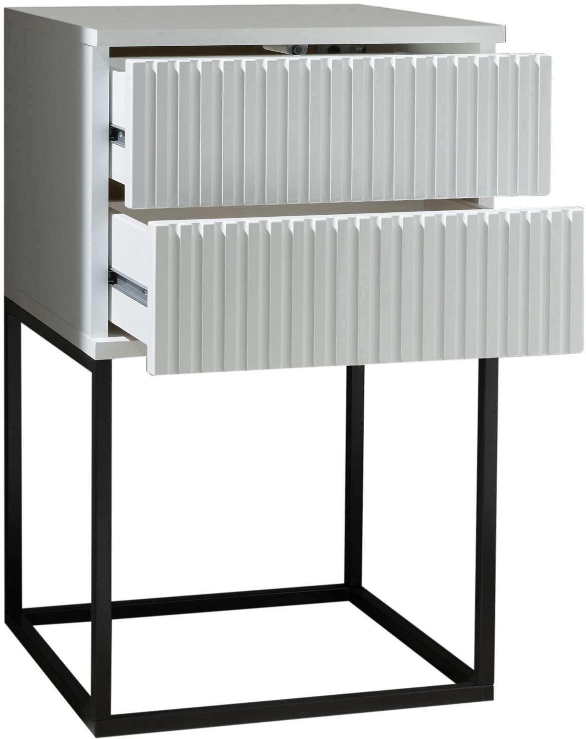 Schlafkontor Nachtkommode »Marle Nachtkonsole, Nachtkästchen auf Metall-Fussgestell« Schubkasten in Rillenoptik auf schwarzem Metallgestell