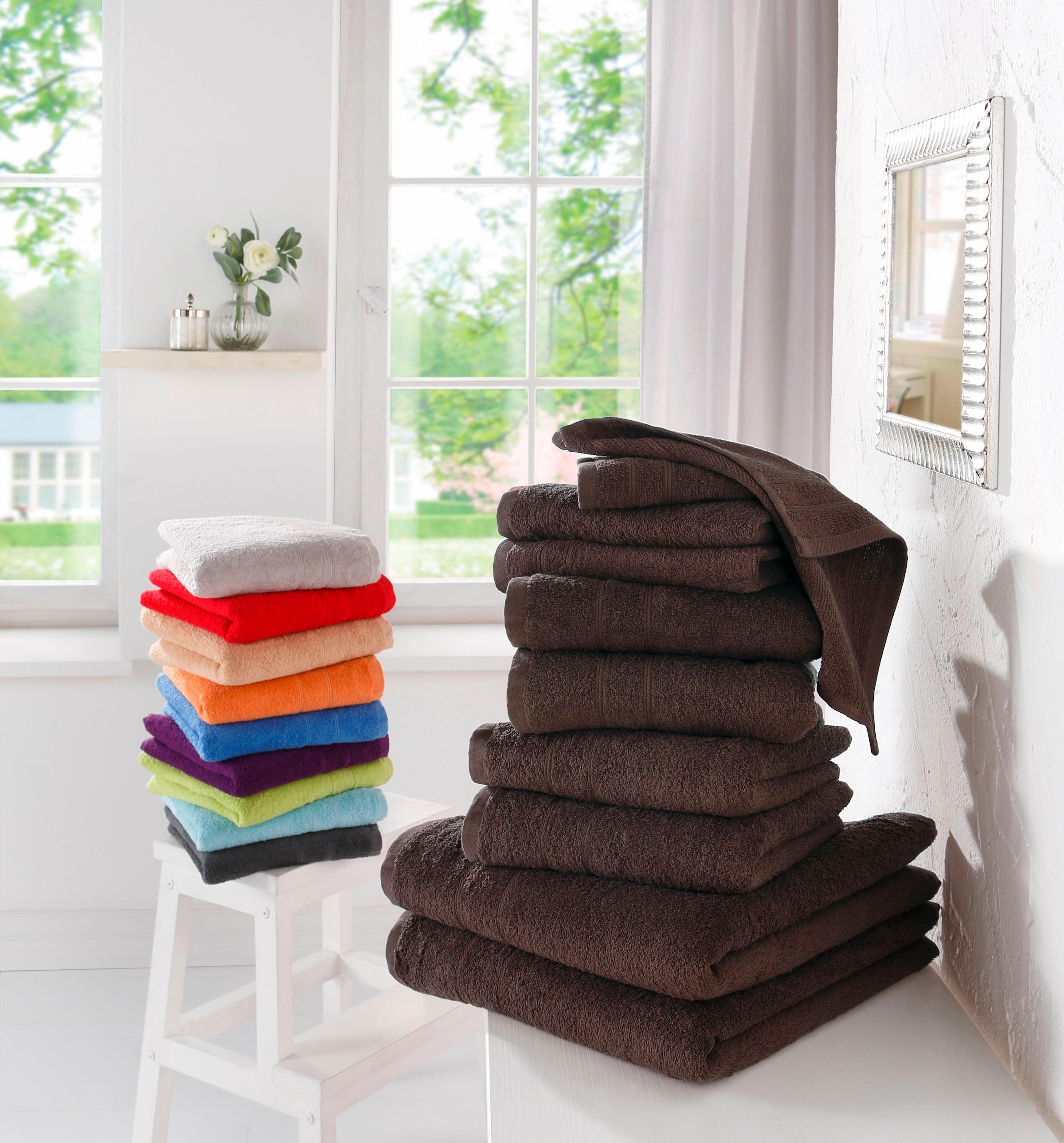 my home Handtuch Set »Vanessa«, Set, 10 tlg., Walkfrottee, Handtücher mit  Bordüre, einfarbiges Handtuch-Set aus 100% Baumwolle bequem kaufen