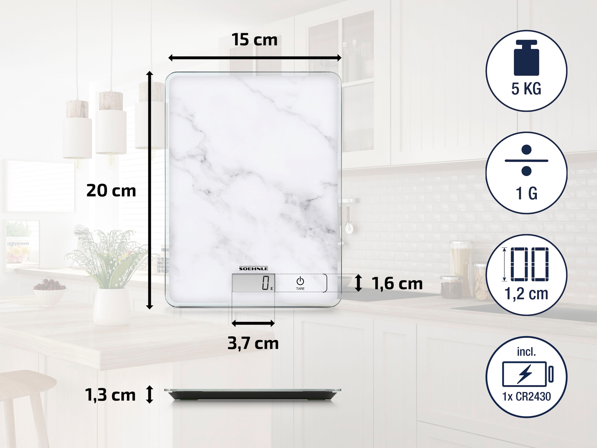 Soehnle Balance de cuisine »Page Compact 300 Marble« Tragkraft 5 kg, 1 g genaue Teilung