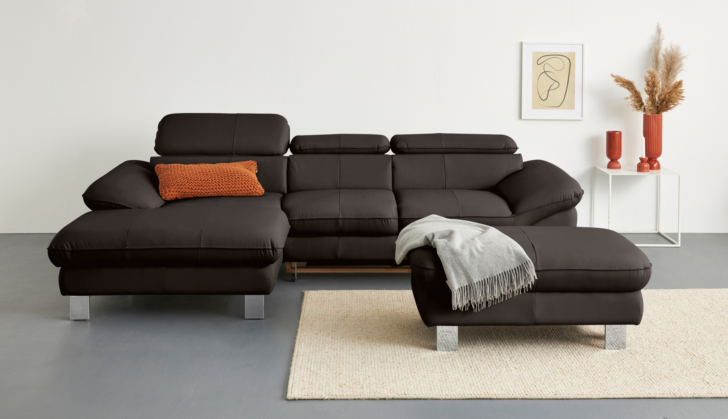 COTTA Ecksofa »Driver L-Form, B: 268 cm, moderne Couch mit Wellenunterfederung, Leder« Kopfteilverstellung, opt. Schlaffunktion + XL Bettkasten, LF:191x129cm