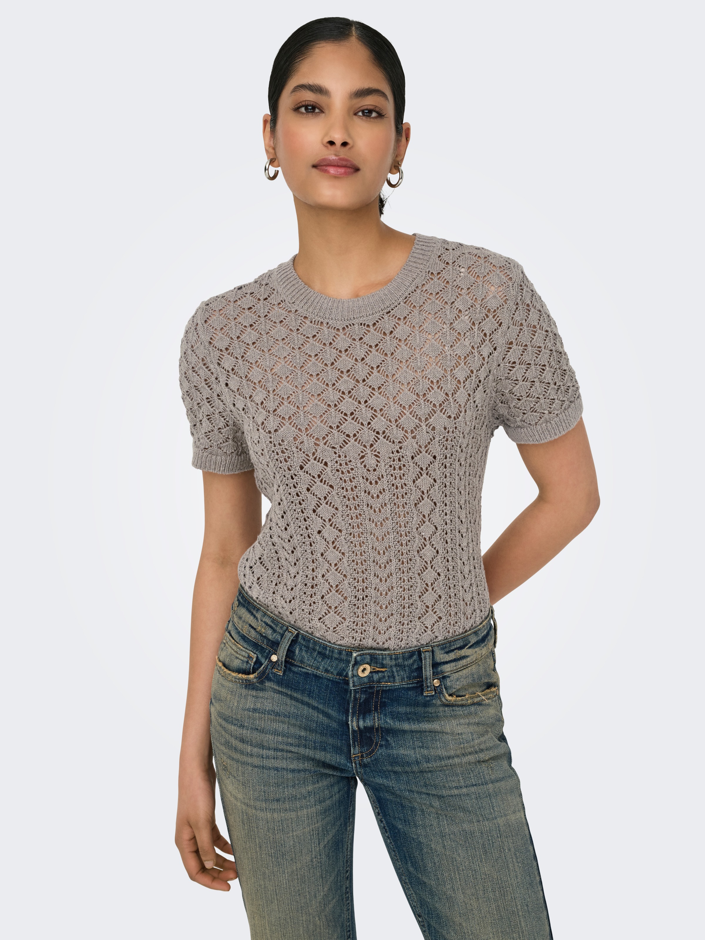 ONLY Pull à manches courtes »ONLSAGA LIFE SS O-NECK KNT NOOS« Baumwollmischung, regular fit
