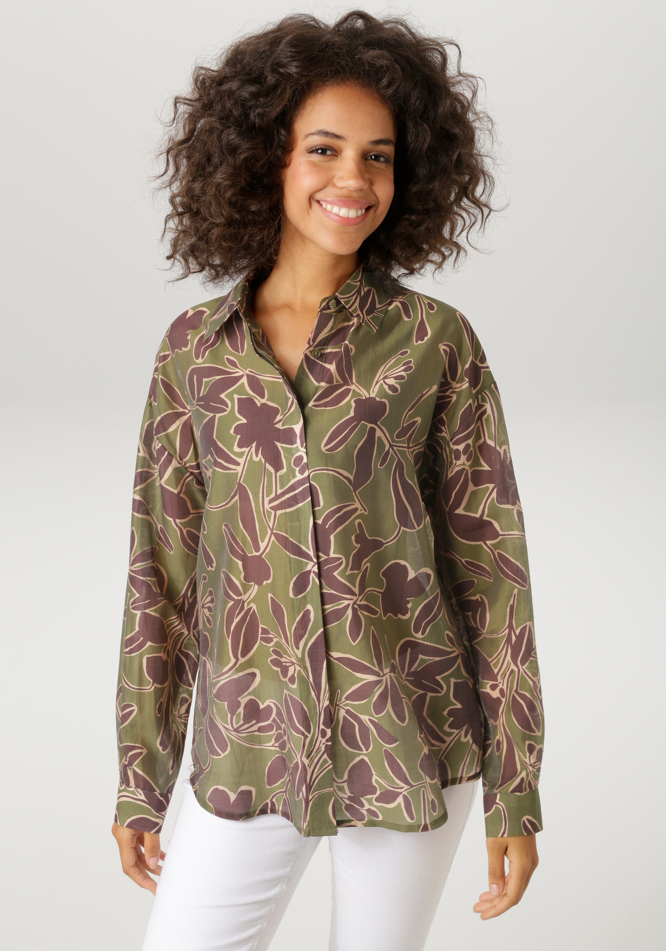 Image of Aniston CASUAL Hemdbluse mit grossflächigen, grafischen Blumen bedruckt