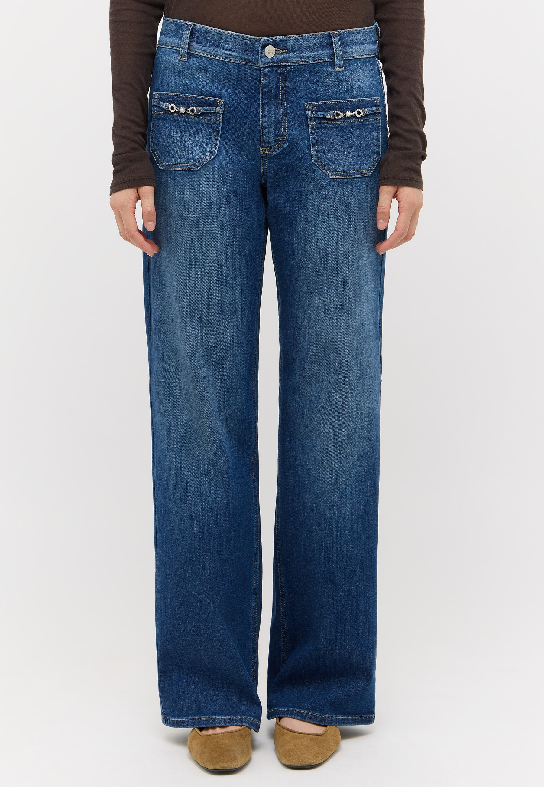 Image of ANGELS Gerade Jeans "LIZ GLORY" Wide Leg, mit Schmuckelementen an den Vordertaschen