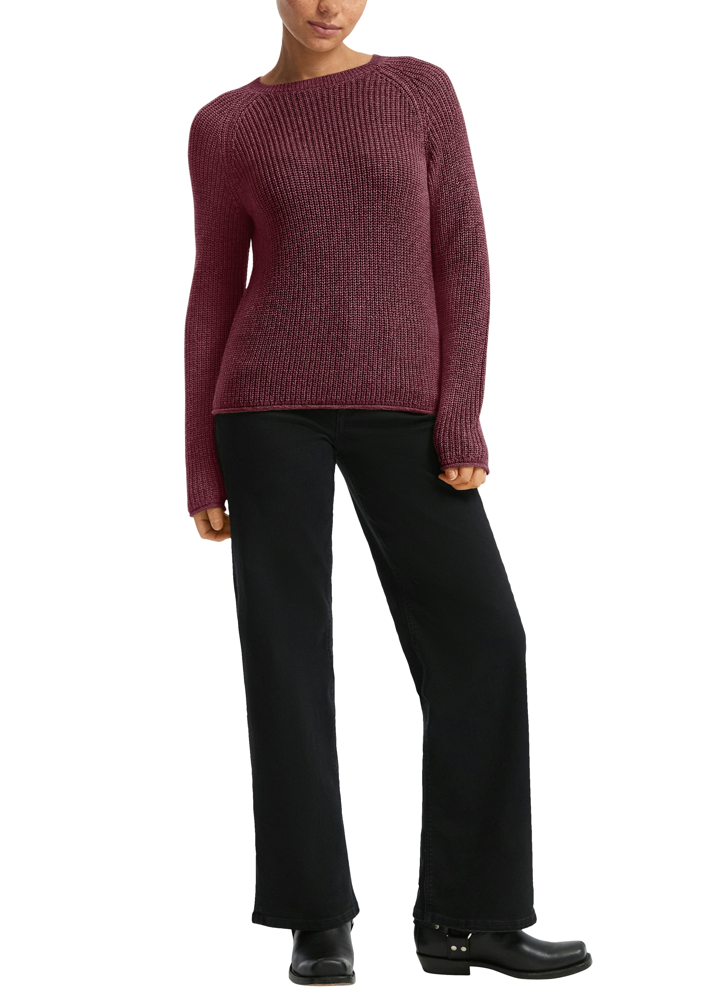 QS Strickpullover mit Strickmuster und Rundhalsausschnitt