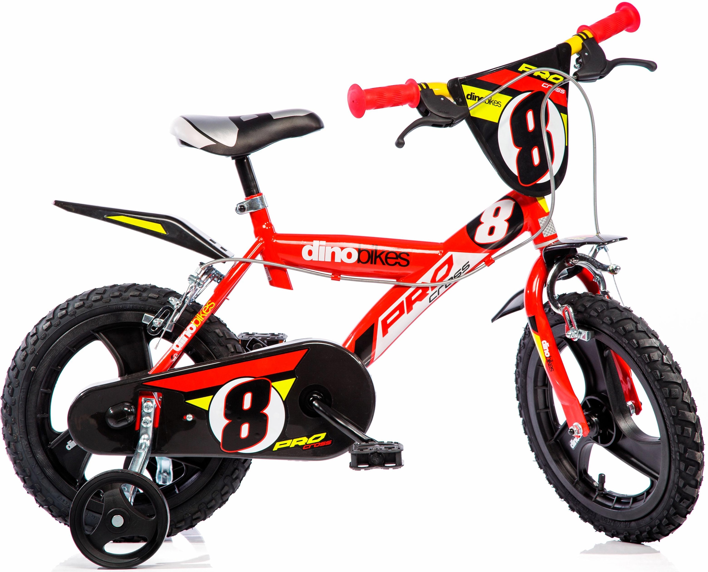 Dino Bikes Kinderfahrrad "16" Pro Cross Kinderfahrrad Jugen Freilauf Alter 4–7 Jahre Stützräder" 1 Gang mit Stützrädern, Frontschild und coolen Schutzblechen