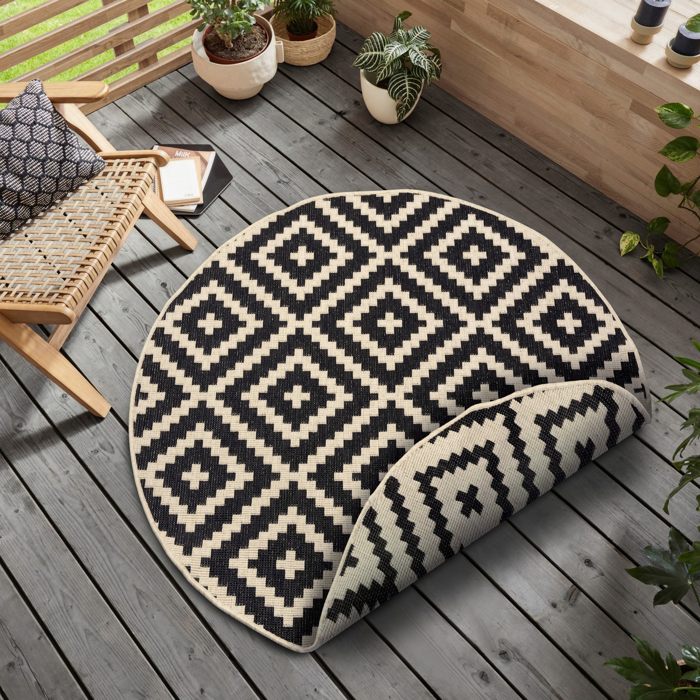 Image of GOODproduct Teppich "Ronda Wendeteppich" rund 5 mm Höhe Sisal-Optik, Flachgewebe, In- und Outdoor, geometrisches Boho Design