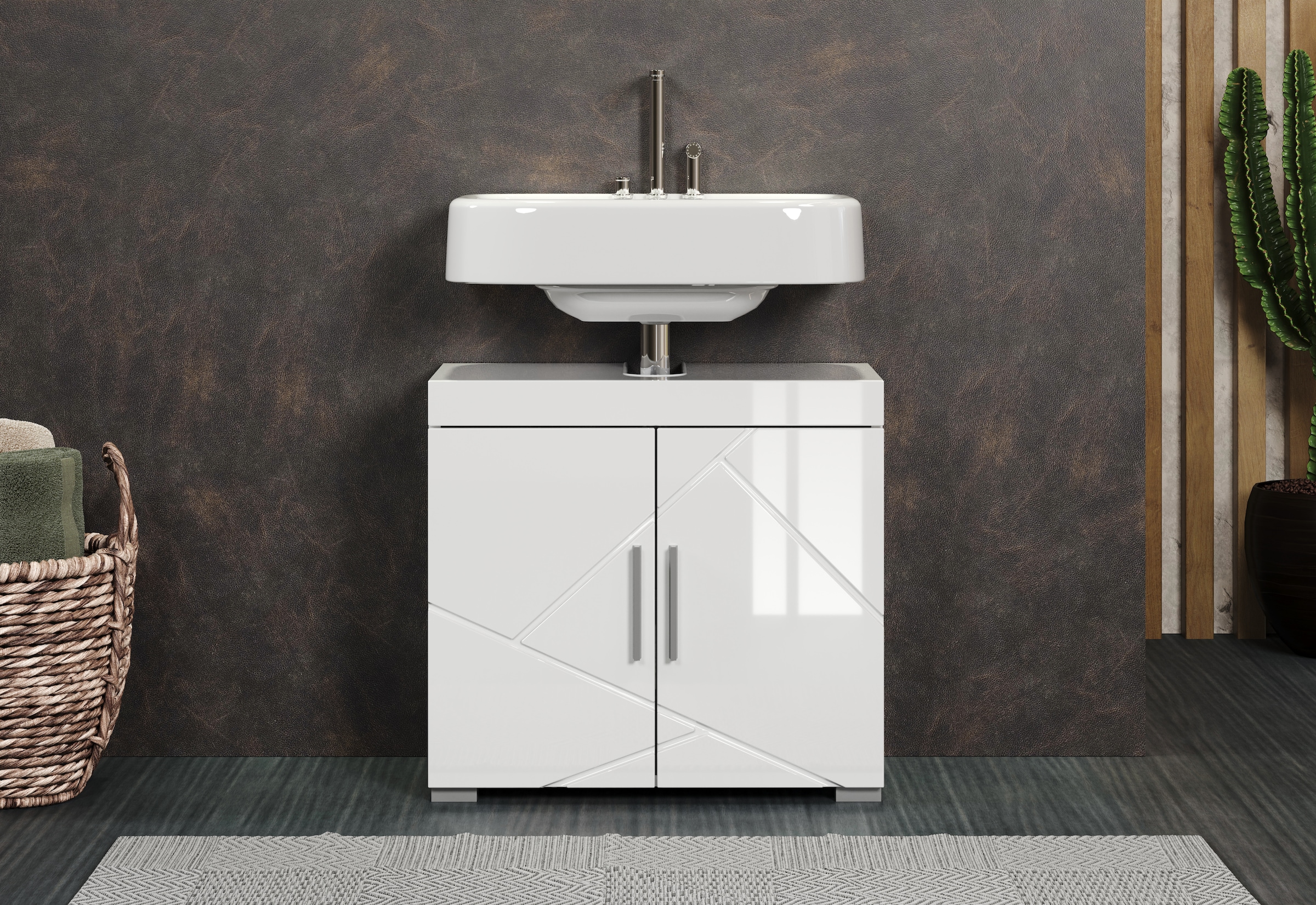 Image of welltime Waschbeckenunterschrank "Avena" 1 Stk. tlg. Waschbeckenunterschrank mit Türen & Einlegeboden – (B/T/H) 60/34/56 cm