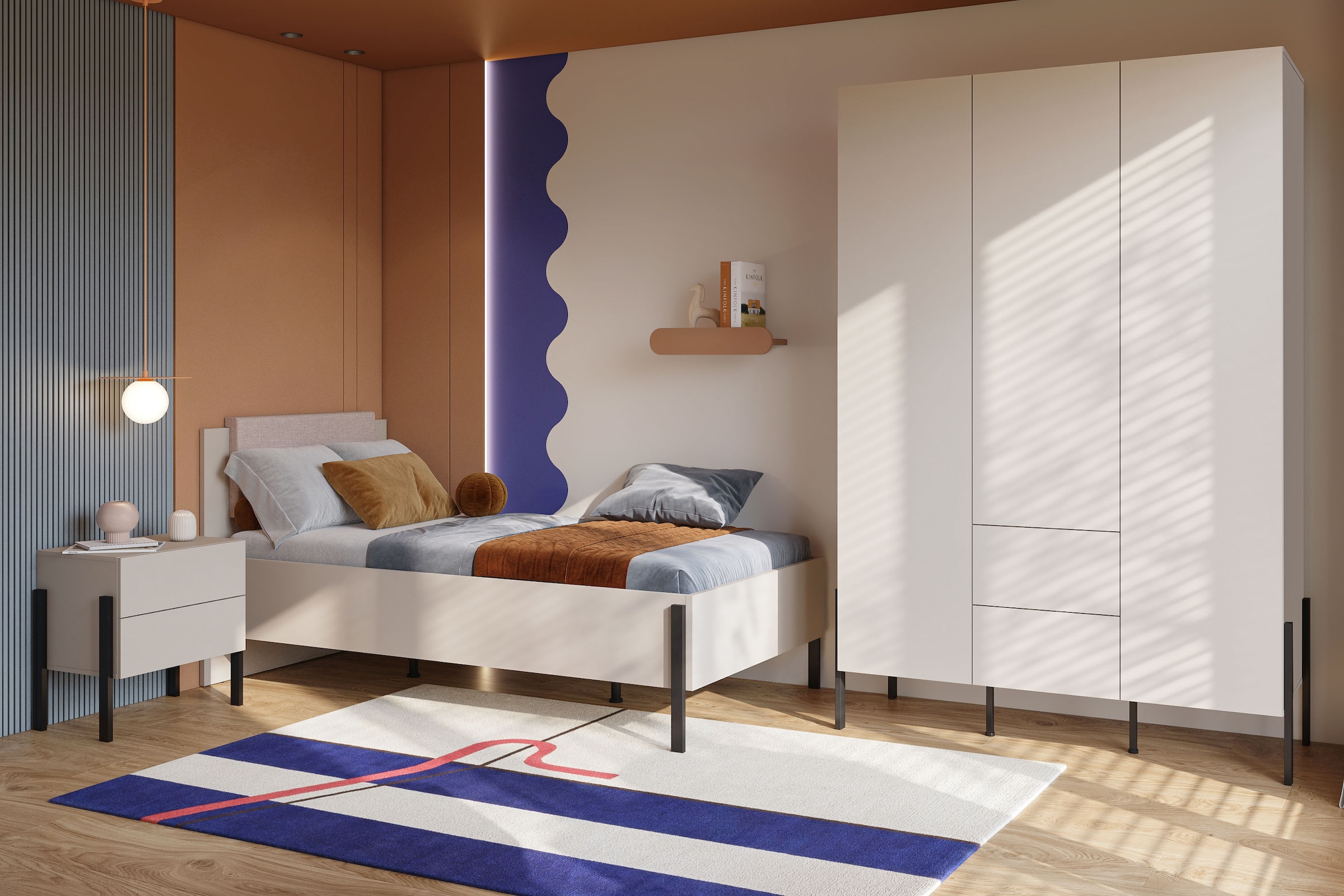 Home affaire Bett »Jukon, mit gepolstertem Kopfteil, Füsse aus Metall, modernes Design«, (3 Breiten:100cm, 160cm und 180cm), in drei Grössen, perfekt auch als Jugendbett
