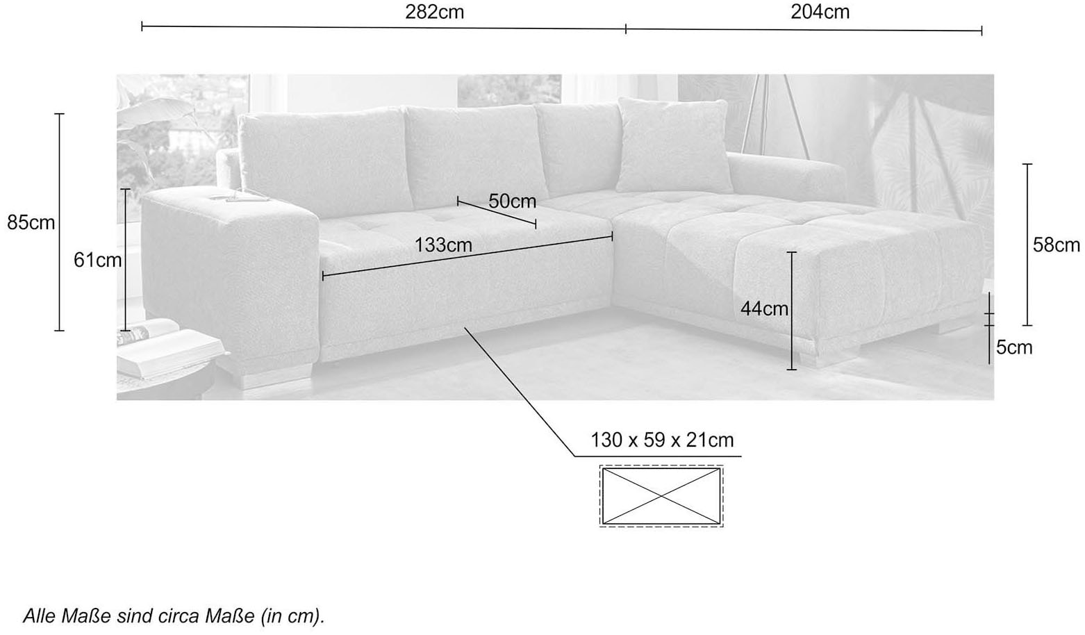 Jockenhöfer Gruppe Canapé d'angle »Luciano L-Form, B: 282 cm« avec fonction couchage, coffre de lit, station de charge inductive & port USB