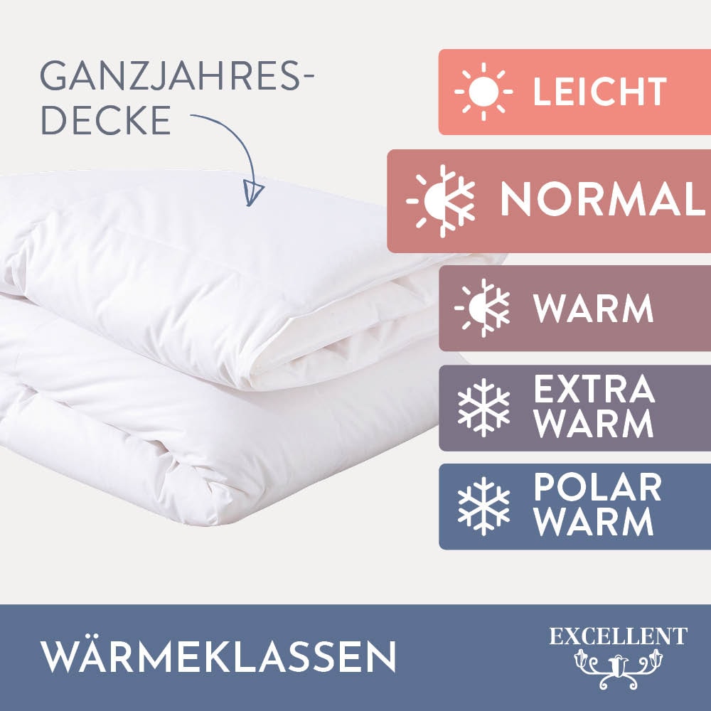 Excellent Daunenbettdecke »Zürich, Bettdecken für Sommer und Winter, Decke«, normal, Füllung 100% Daunen, Bezug 100% Baumwolle, (1 St.), Bettdecke 135x200 cm, 155x220cm und weitere Grössen, Made in Germany