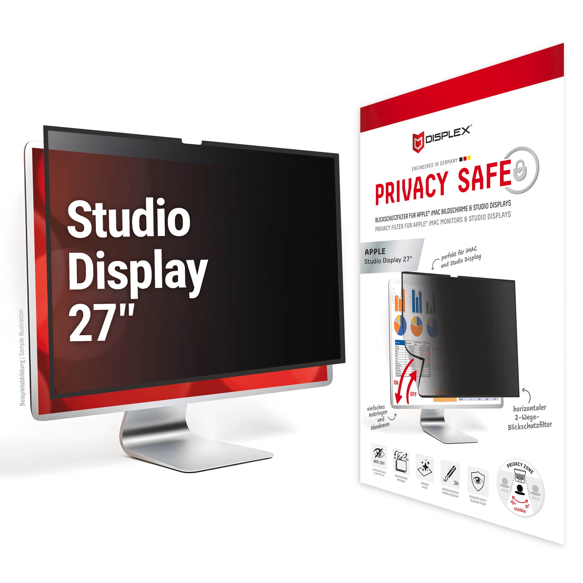 Image of Displex Displayschutzfolie "Privacy Safe Blickschutzfilter" für Apple Studio Display 27 Blickschutzfolie, Schutzfolie, Bildschirmschutz, kratz- & stossfest