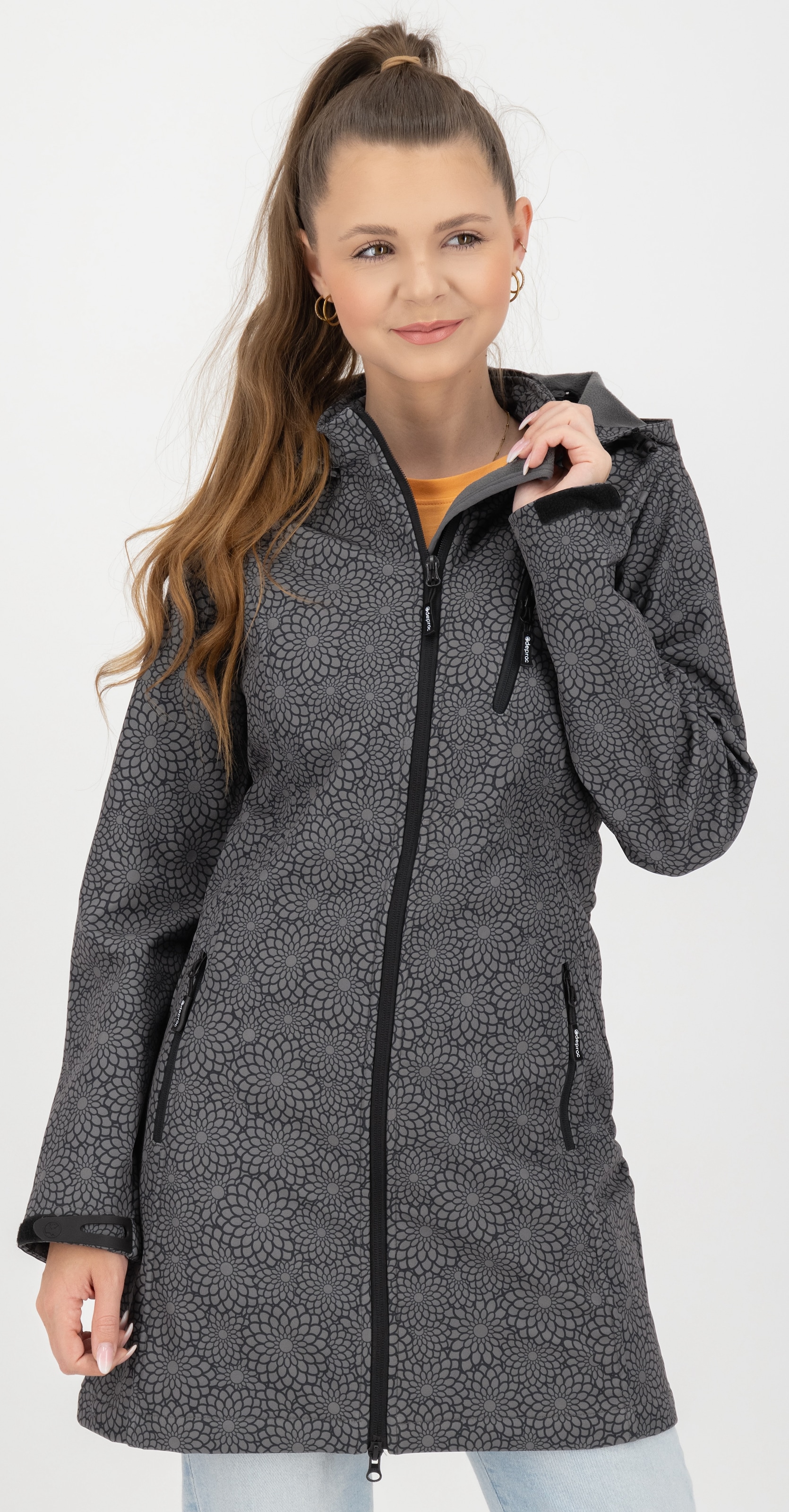 Image of DEPROC Active Softshellmantel "SHELBY PEAK XII Softshell Kurzmantel Longjacket" leichter Softshell Kurzmantel mit abnehmbarer Kapuze