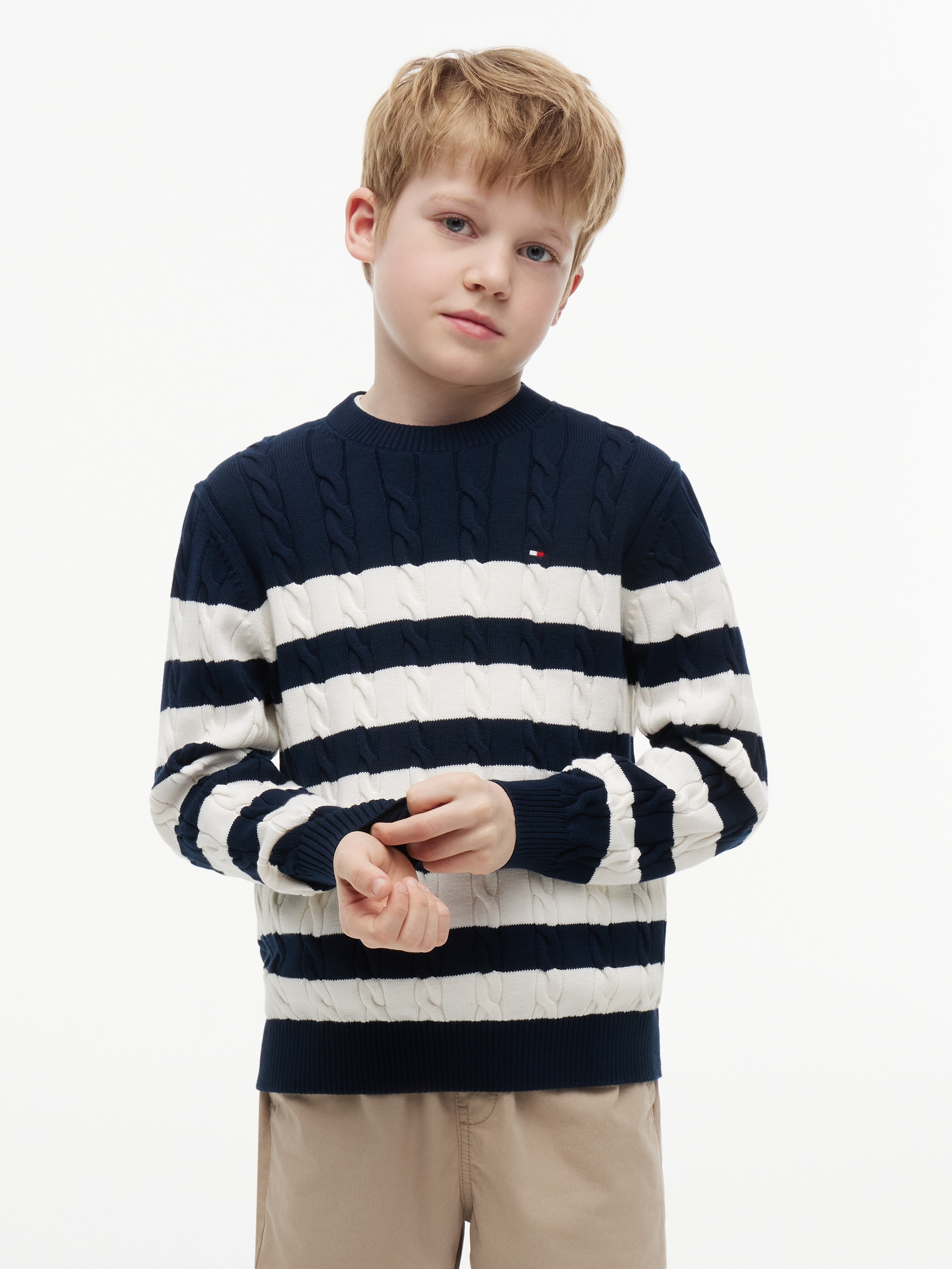 Image of Tommy Hilfiger Strickpullover "COTTON CABLE SWEATER" Rundhalsausschnitt, Regular Fit, Kinder bis 16 Jahre