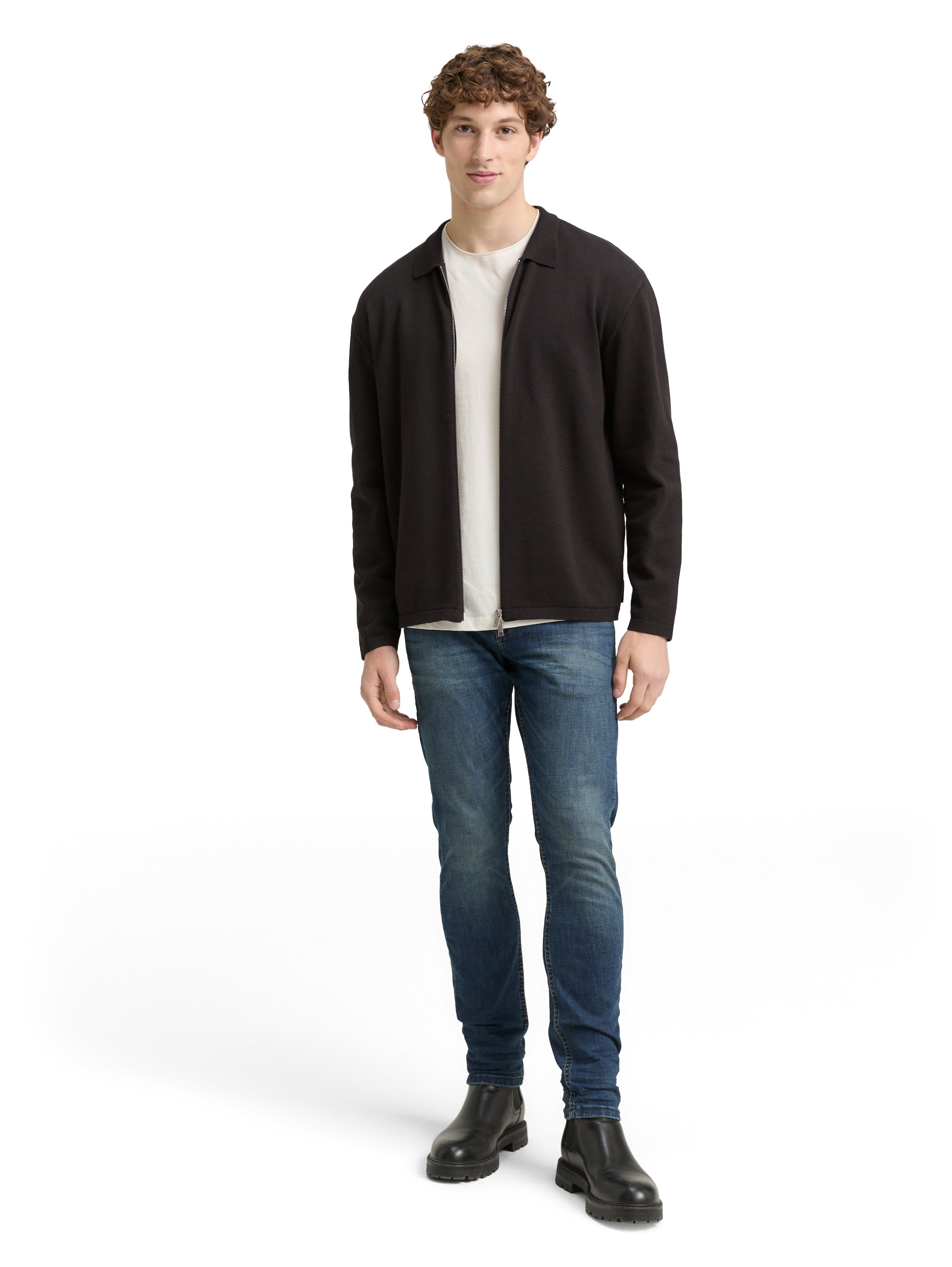 TOM TAILOR Denim Strickpullover, mit Reissverschluss