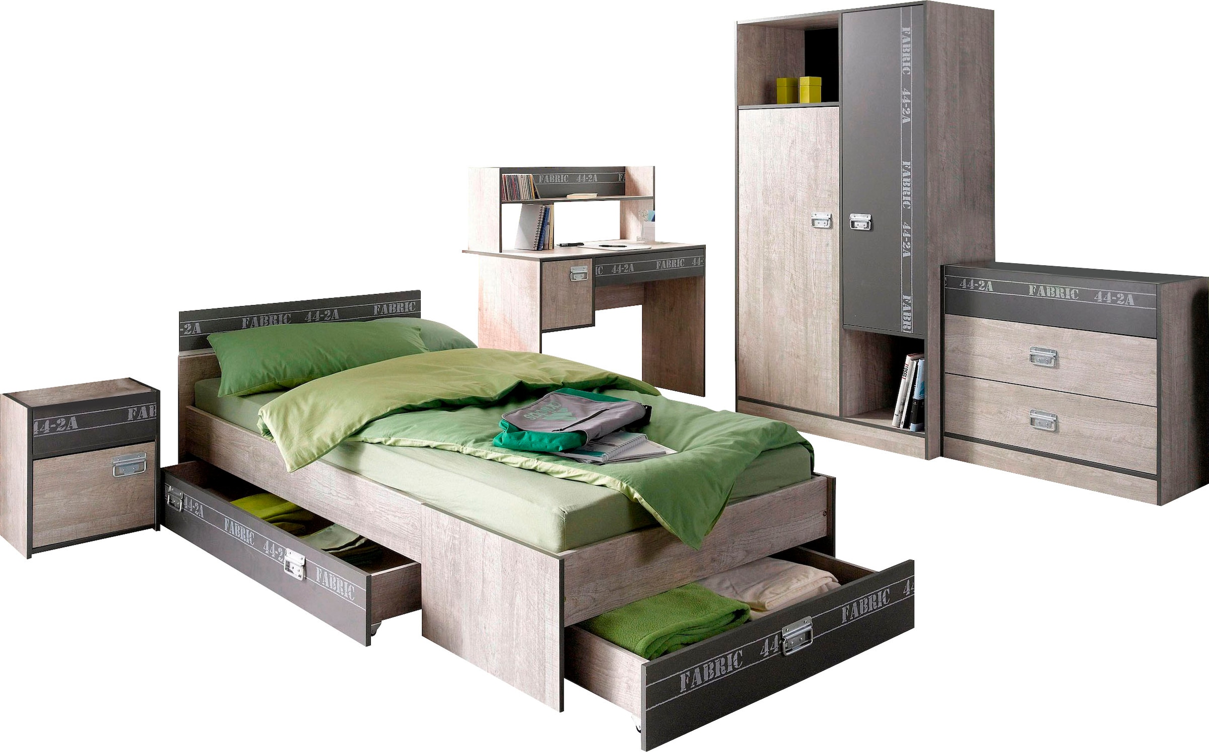 Parisot Jugendzimmer-Set »Fabric«, (Set, 4 St., Bett, Bettschubkasten,  Kleiderschrank, Nachttisch), wahlweise mit Aufbauservice kaufen