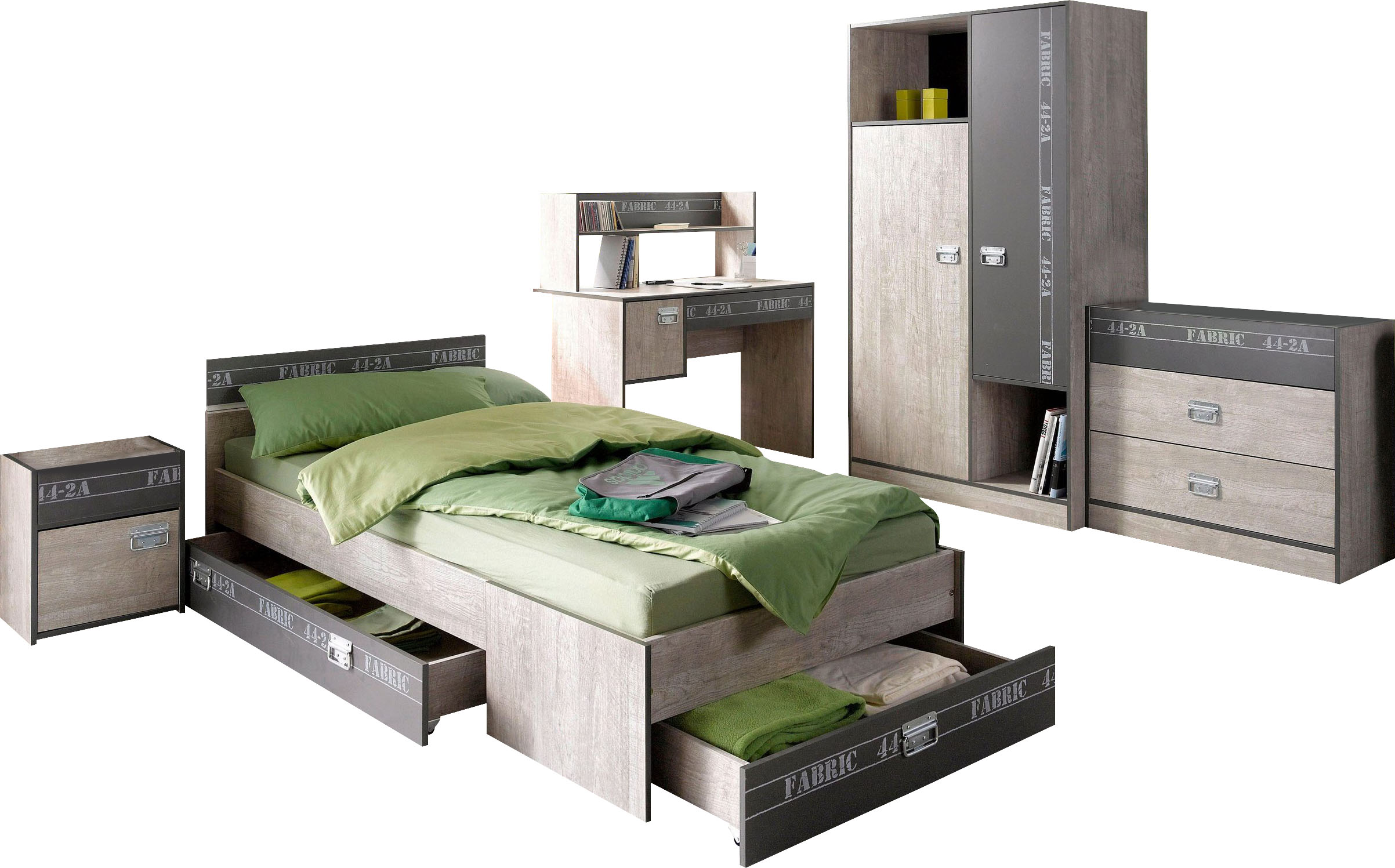Jugendzimmer-Set »Fabric«, (Set, 4 St., Bett, Bettschubkasten, Kleiderschrank,...