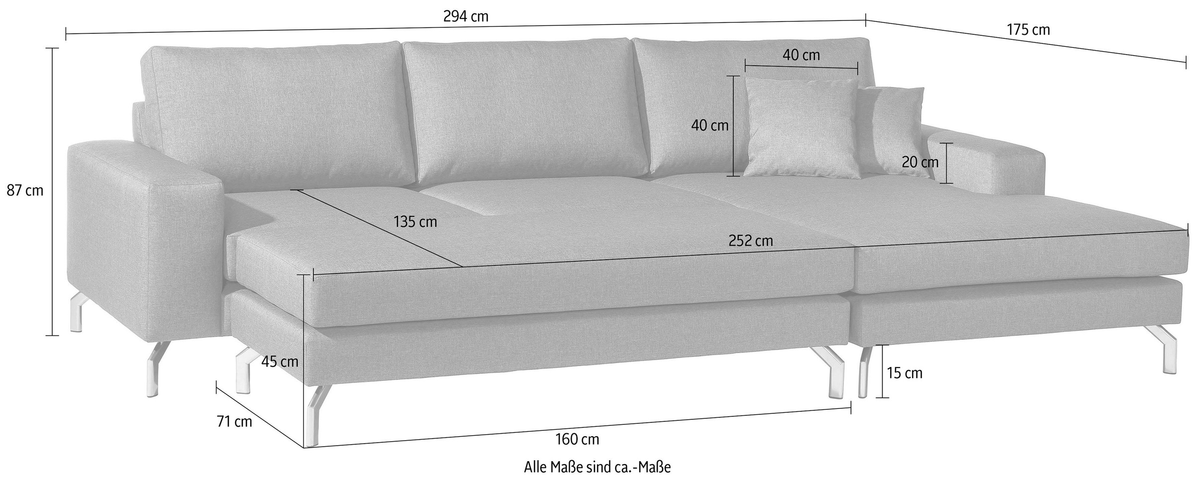 Max Winzer® Ecksofa »Flori Set inkl. Hocker, guter Sitzkomfort, aktuelles Design«, (Spar-Set, Ecksofa und Hocker), elegant mit abgewinkelten Chromfüssen, inklusive Zierkissen