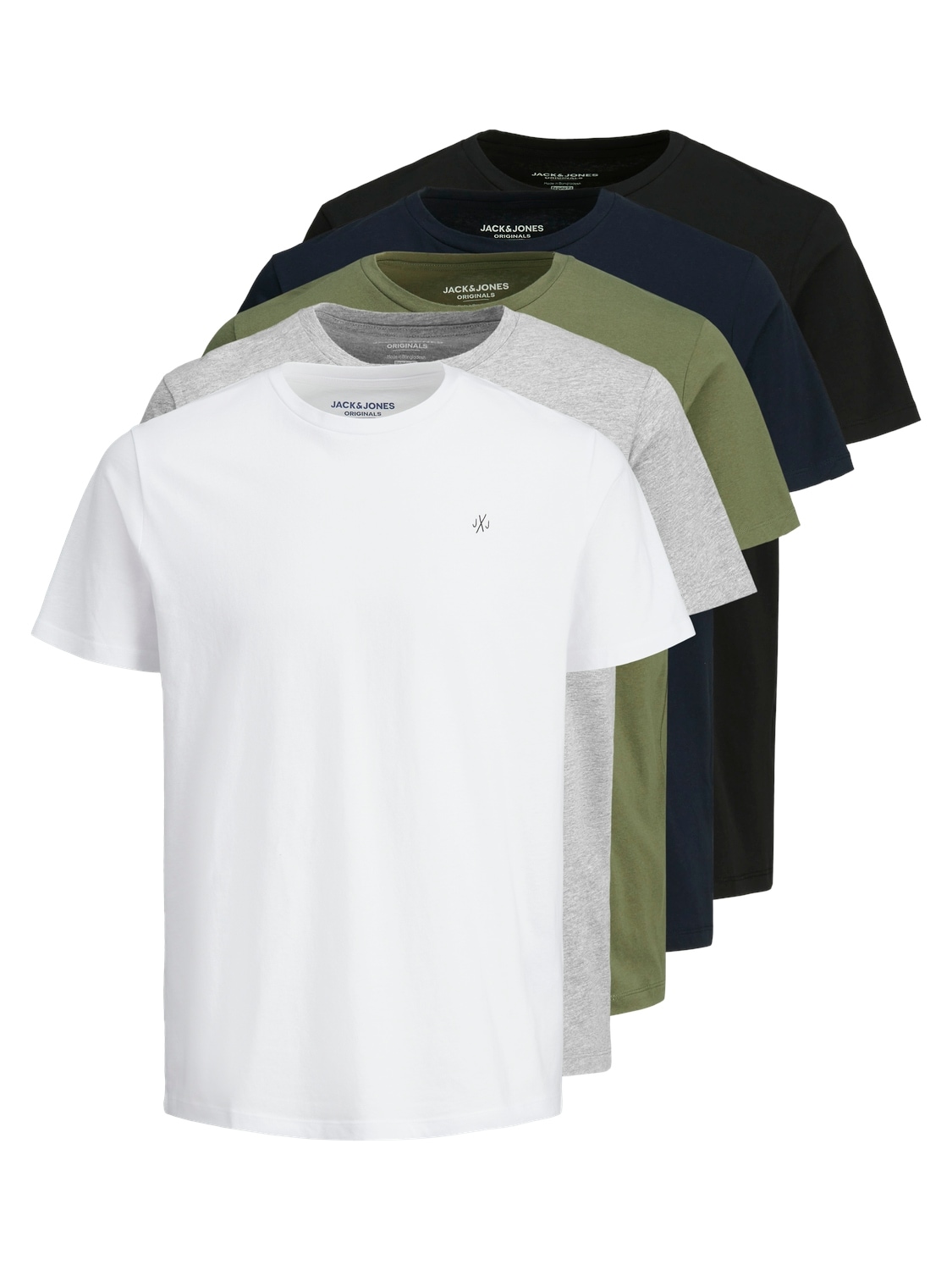 Image of Jack & Jones Rundhalsshirt "JORJXJ im 5er Pack mit Rundhals und angenehmem Tragegefühl" Packung, 5 Stk. unifarben, modisch, regular fit, Baumwolle, Rundhals