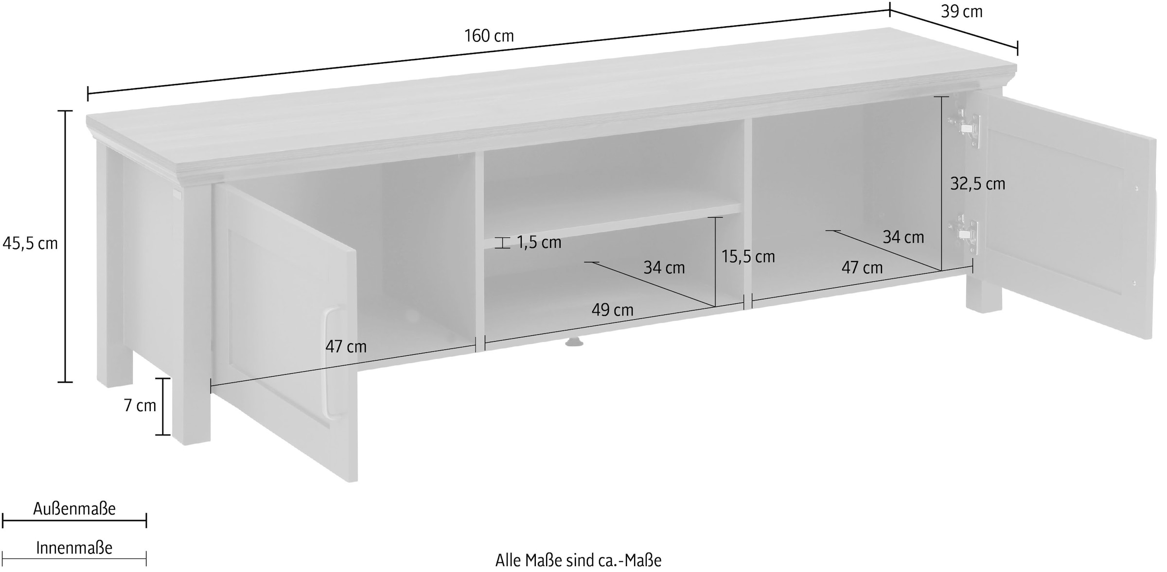 Home affaire Lowboard »Martinau«, Topplatte aus Holzoptik, mit 2 Türen und Einlegeboden, Breite 160 cm