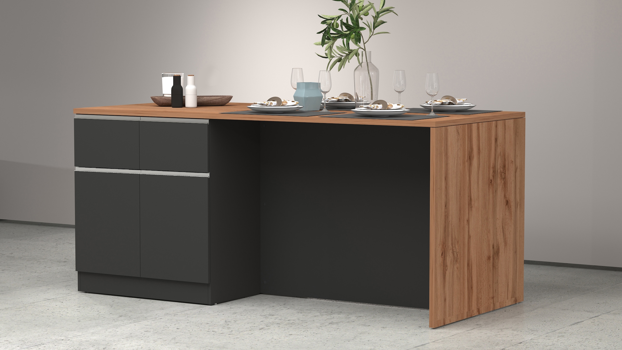 KOCHSTATION Ilot de cuisine »Sole,Kochinsel,Küchenarbeitsblock,Inselküche,Arbeitsinsel« Breite 200 cm mit 4 Türen,4 Schubkästen, Aluminiumgriff