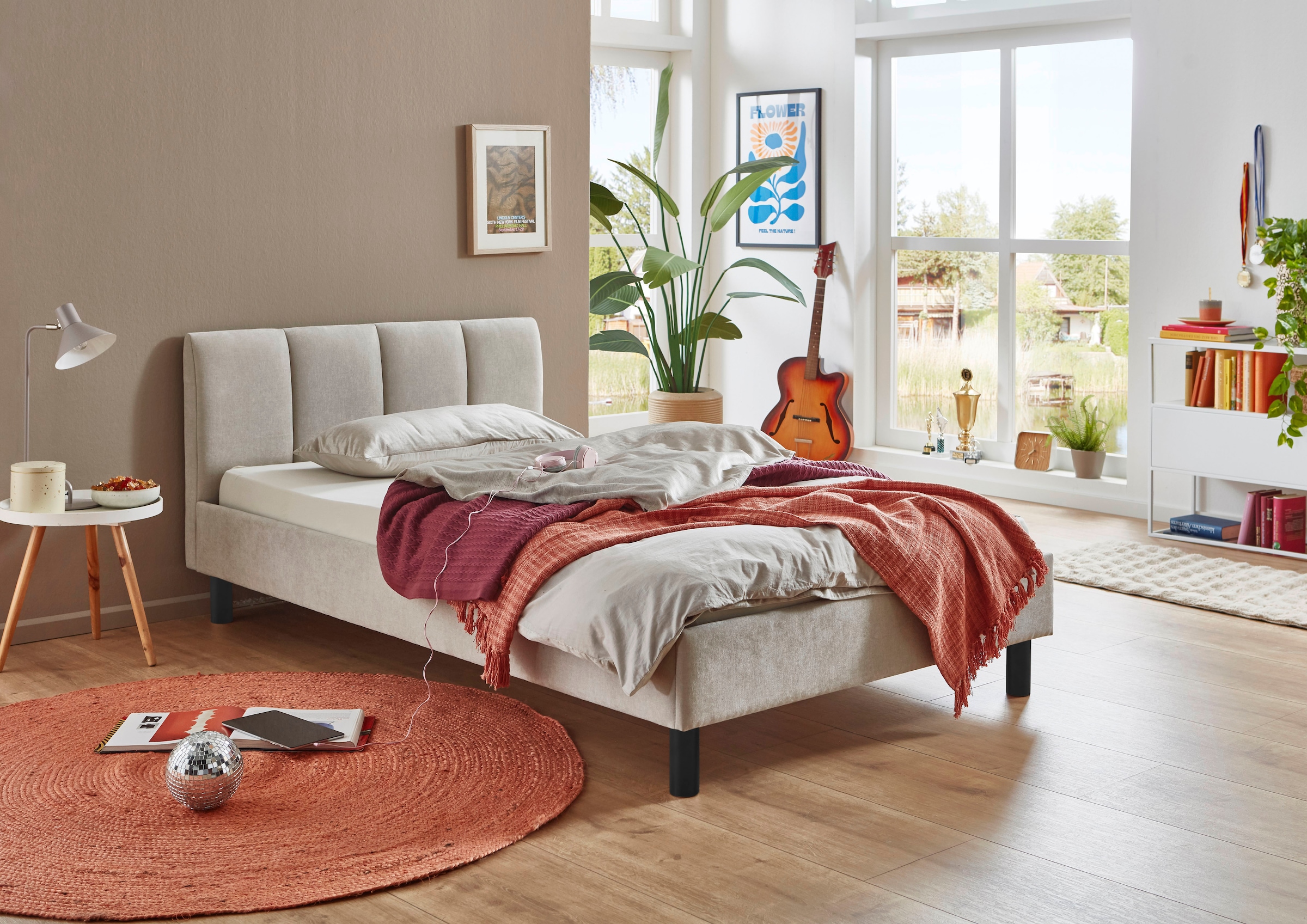 meise.möbel Lit rembourré »Joker, in verschiedenen Breiten und Farben erhältlich« wahlweise mit schwarzem oder eichefarbigem Holzfuss