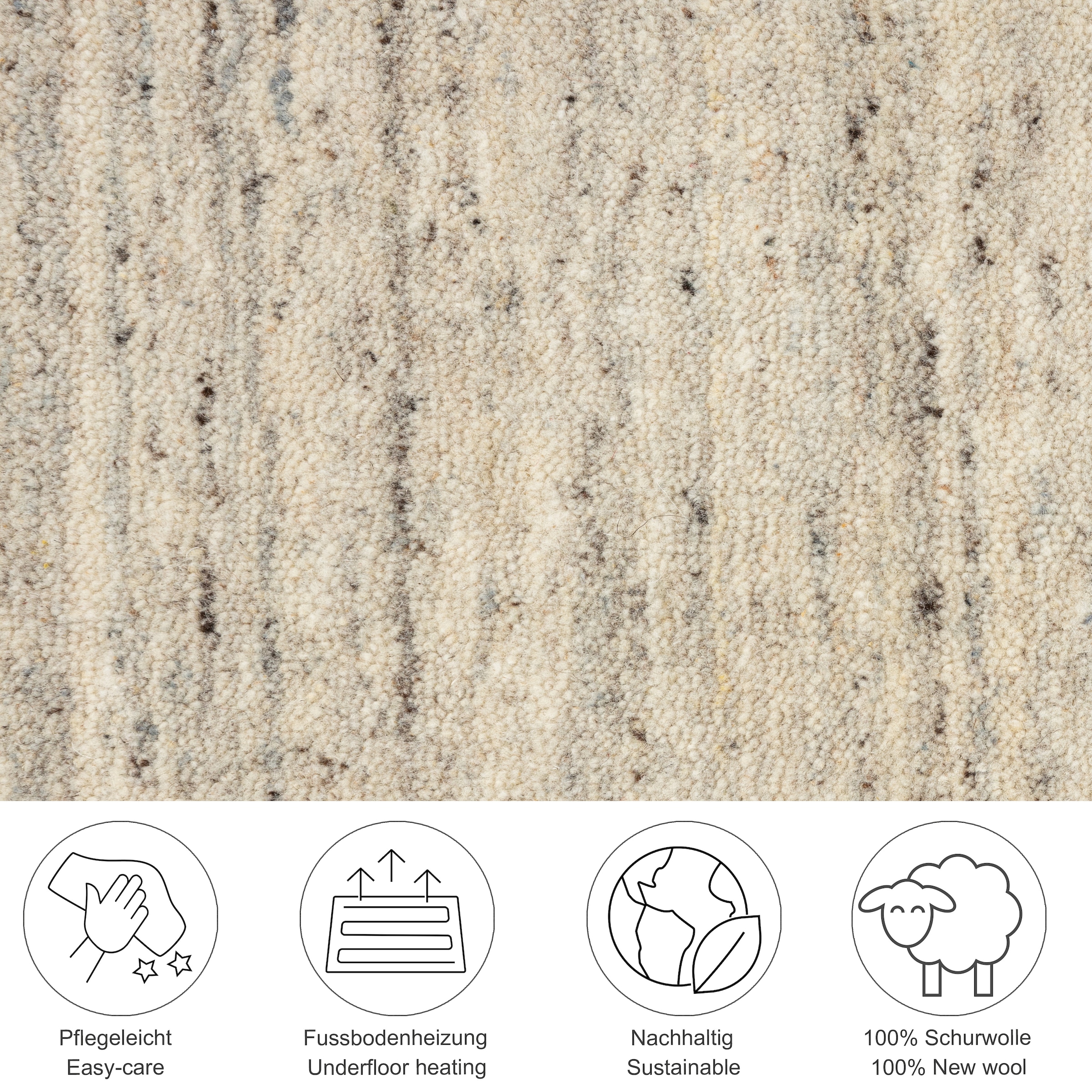 THEKO Wollteppich »Pure UNI« rund 14 mm Höhe Handwebteppich, meliert, reine Wolle, handgewebt