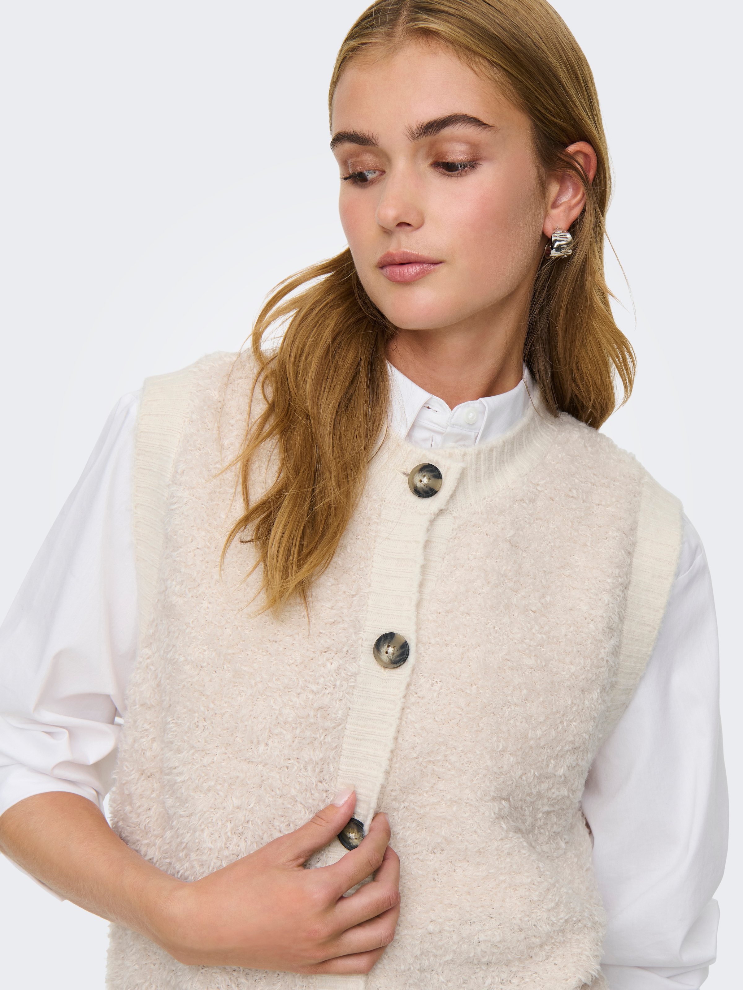 JDY Strickweste »JDYEIRA LIFE S/L O-NECK BUTTON VEST KNT«