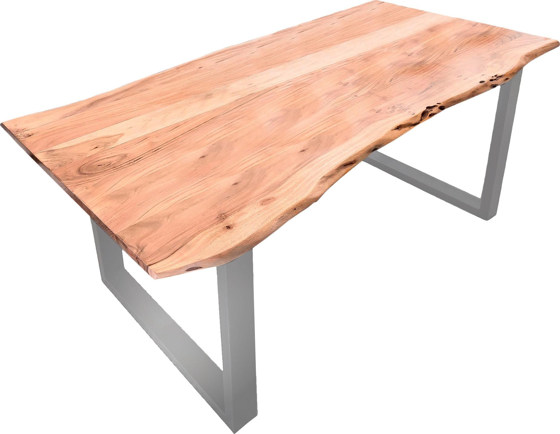 SIT Table de salle à manger »Xàtiva aus Akazienholz Massivholz mit Baumkante & Stahlgestell« Bord naturel d'arbre rencontre une structure moderne en acier en U