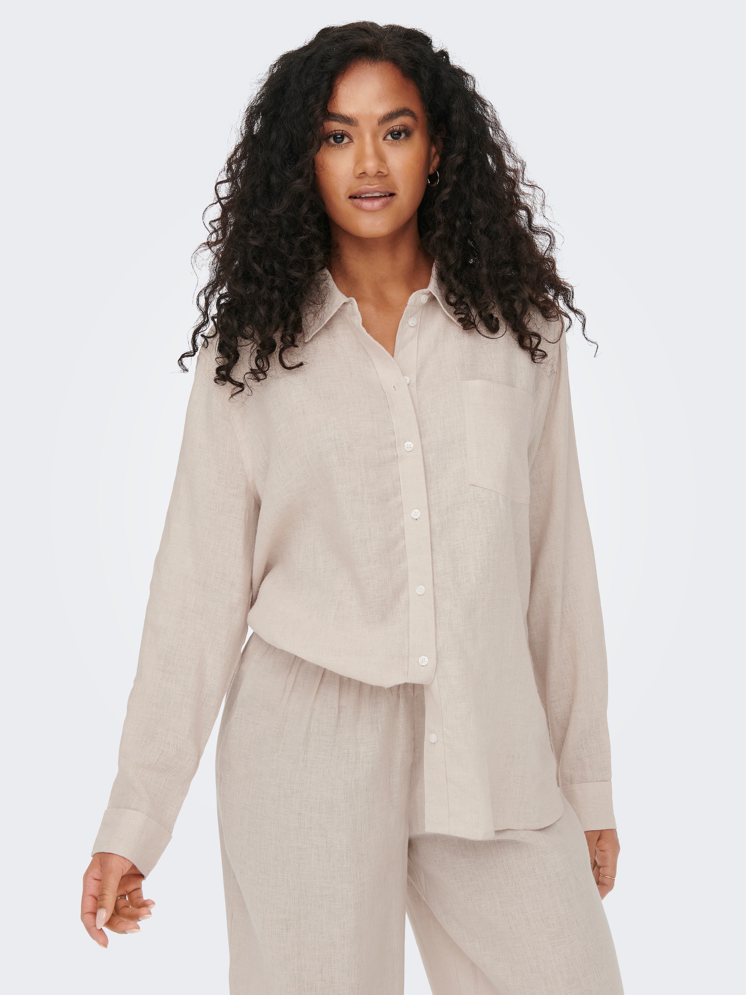 Image of ONLY Longbluse "ONLTOKYO L/S LINEN BLEND SHIRT" mit Leinen