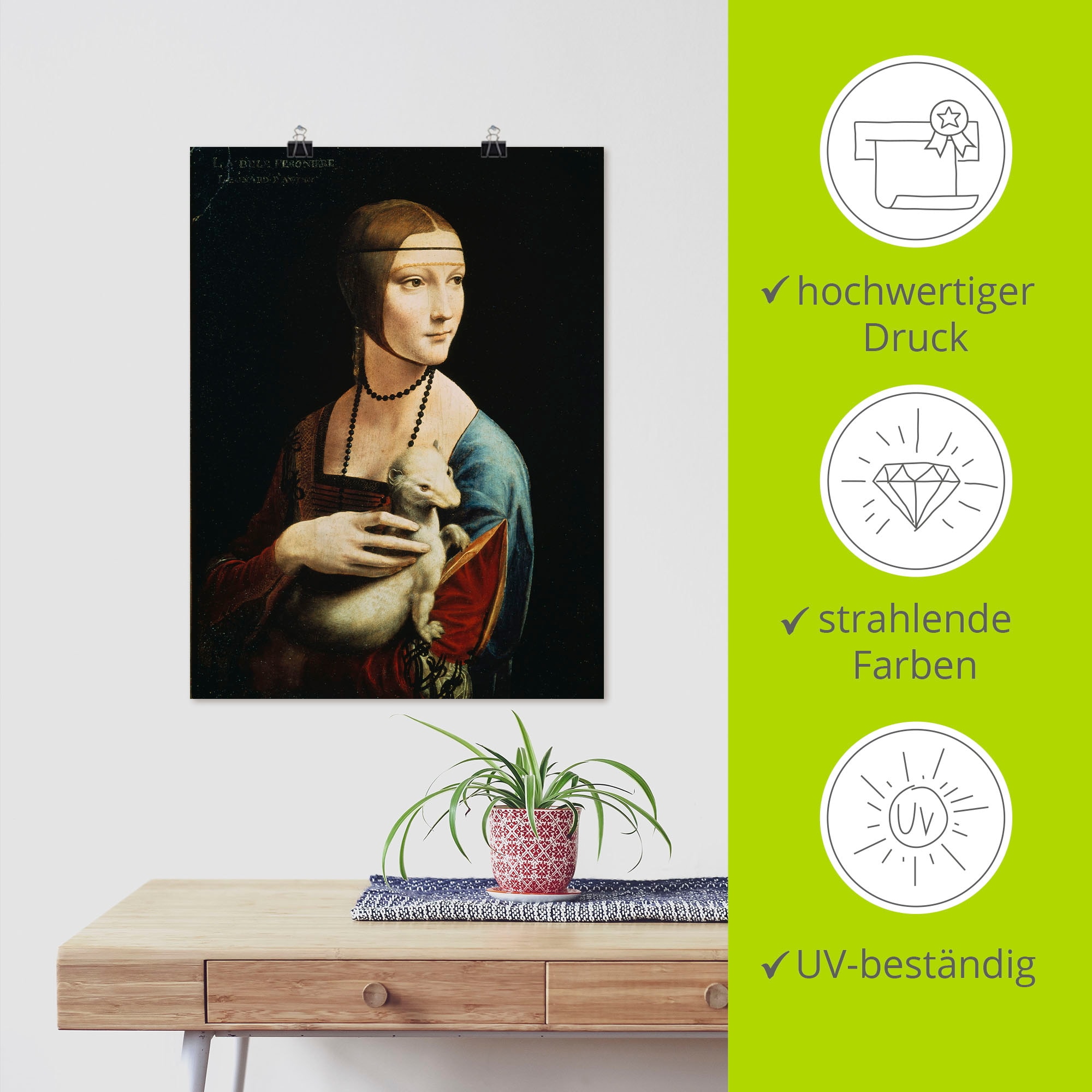 Artland Wandbild »Dame mit dem Hermelin Porträt« Frau 1 Stk. tlg. als Leinwandbild, Poster, Wandaufkleber in verschied. Grössen