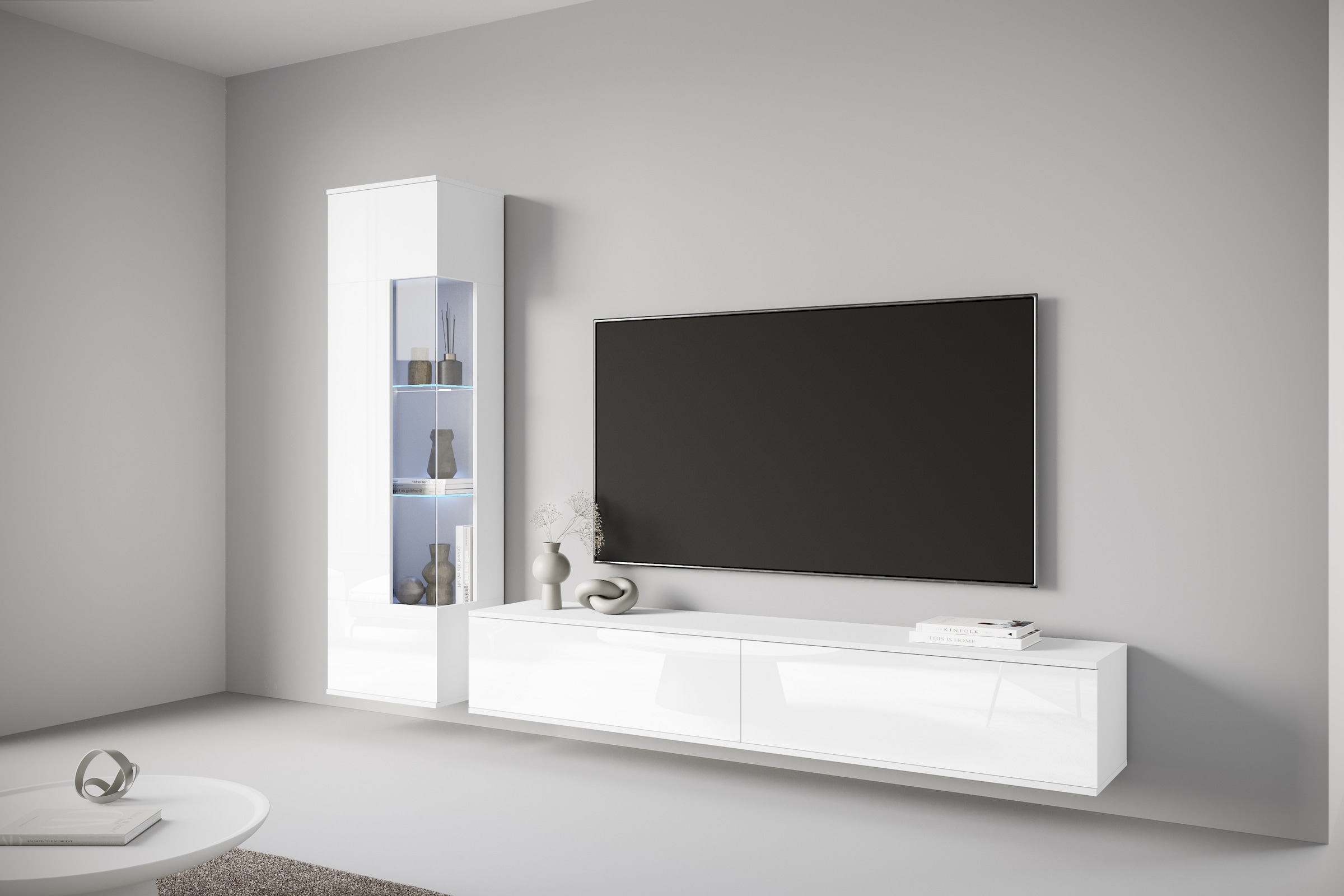 Image of GOODproduct Wohnwand "Kenia, Vitrine Türanschlag links/rechts wechselbar" Komplett-Set, 2 Stk. tlg.