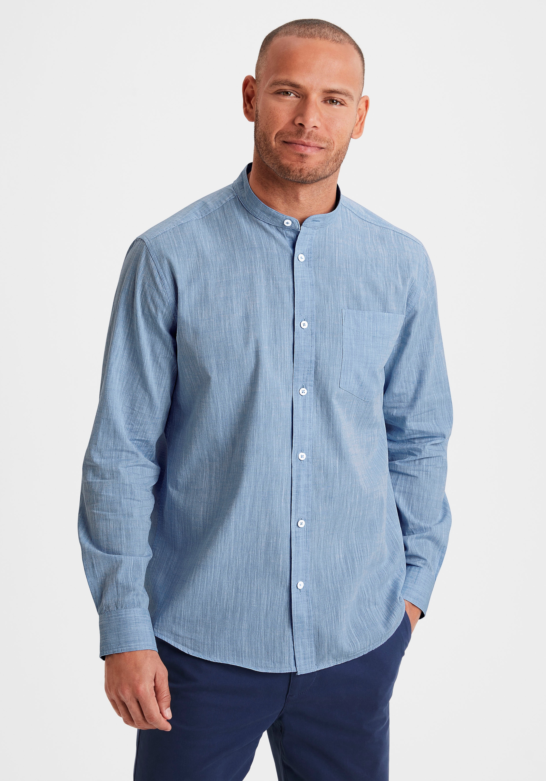 H.I.S Chemise à manches longues »- Freizeithemd mit Strukturoptik, bis Grösse 5XL« coupe régulière, chemise col montant avec poche poitrine, coton pur
