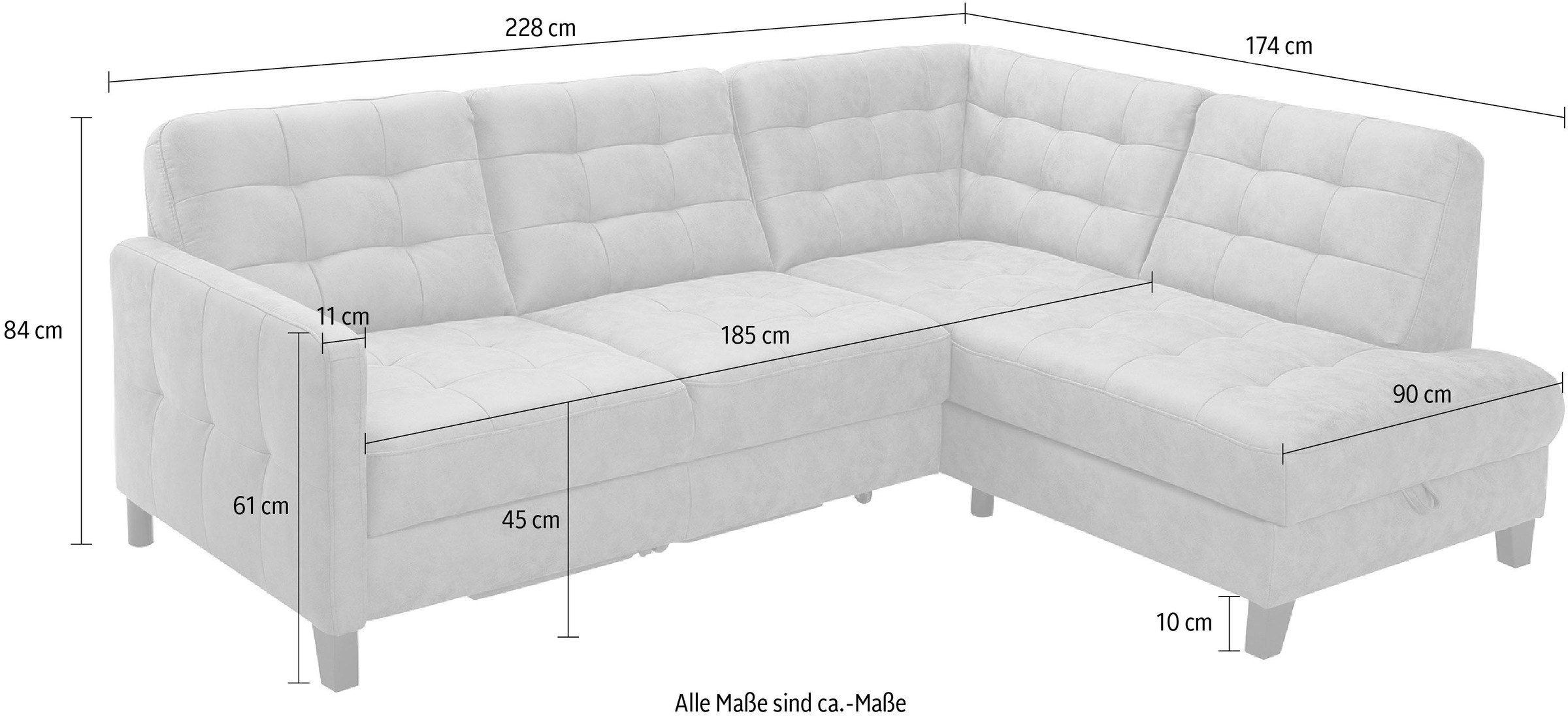 exxpo - sofa fashion Ecksofa »Elio, kompakt und komfortabel, bequem, zeitloses Design, L-Form«, wahlweise mit Bettfunktion und Bettkasten